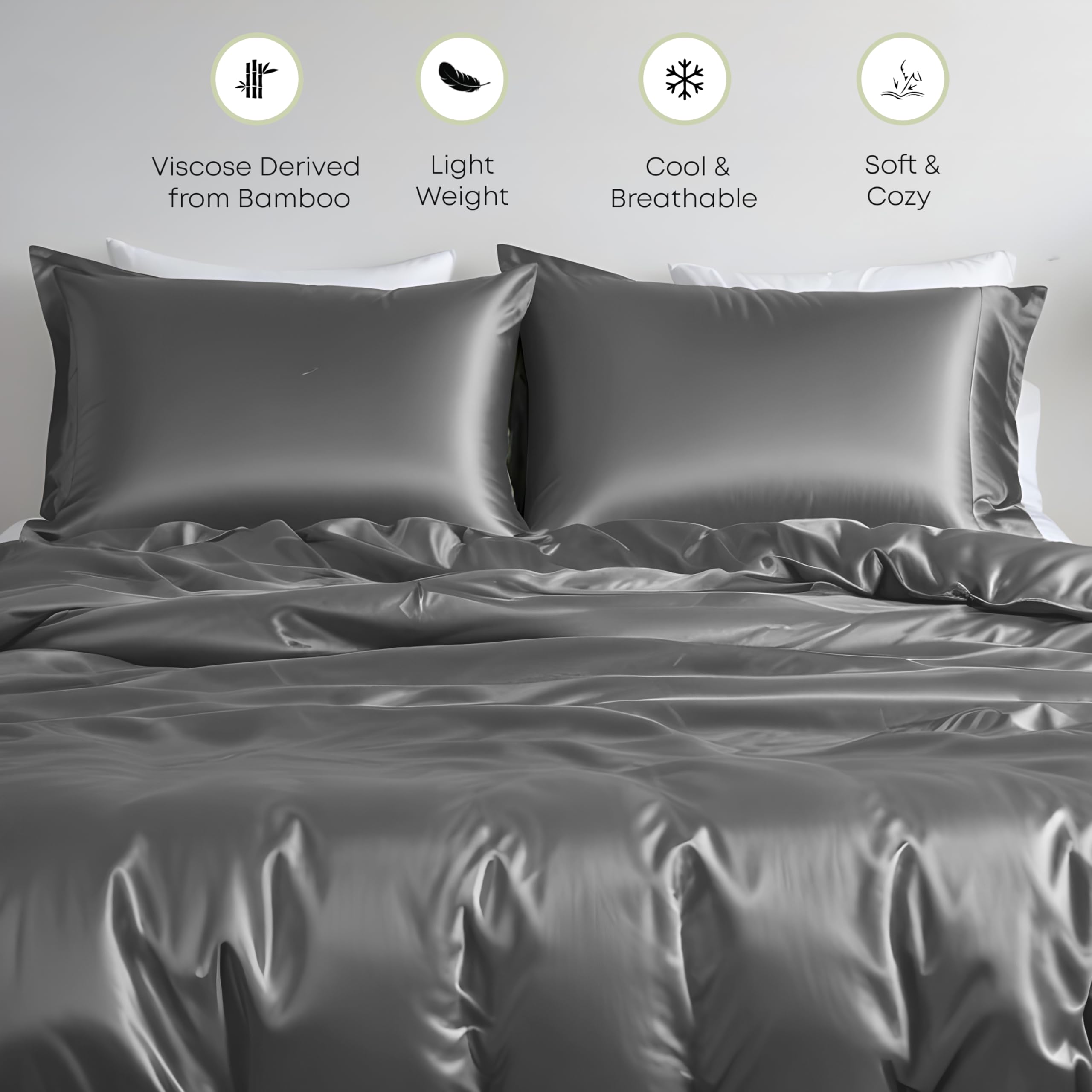 Linenwalas King Size Duvet Cover Set - Soft & Breathable Bamboo Viscose, Lightweight Cooling Comforter Cover with Zipper Closure & Corner Ties, Includes Fitted Sheet (King, Light Grey) - Perfect for Hot Sleepers & All-Season Bedding Comfort