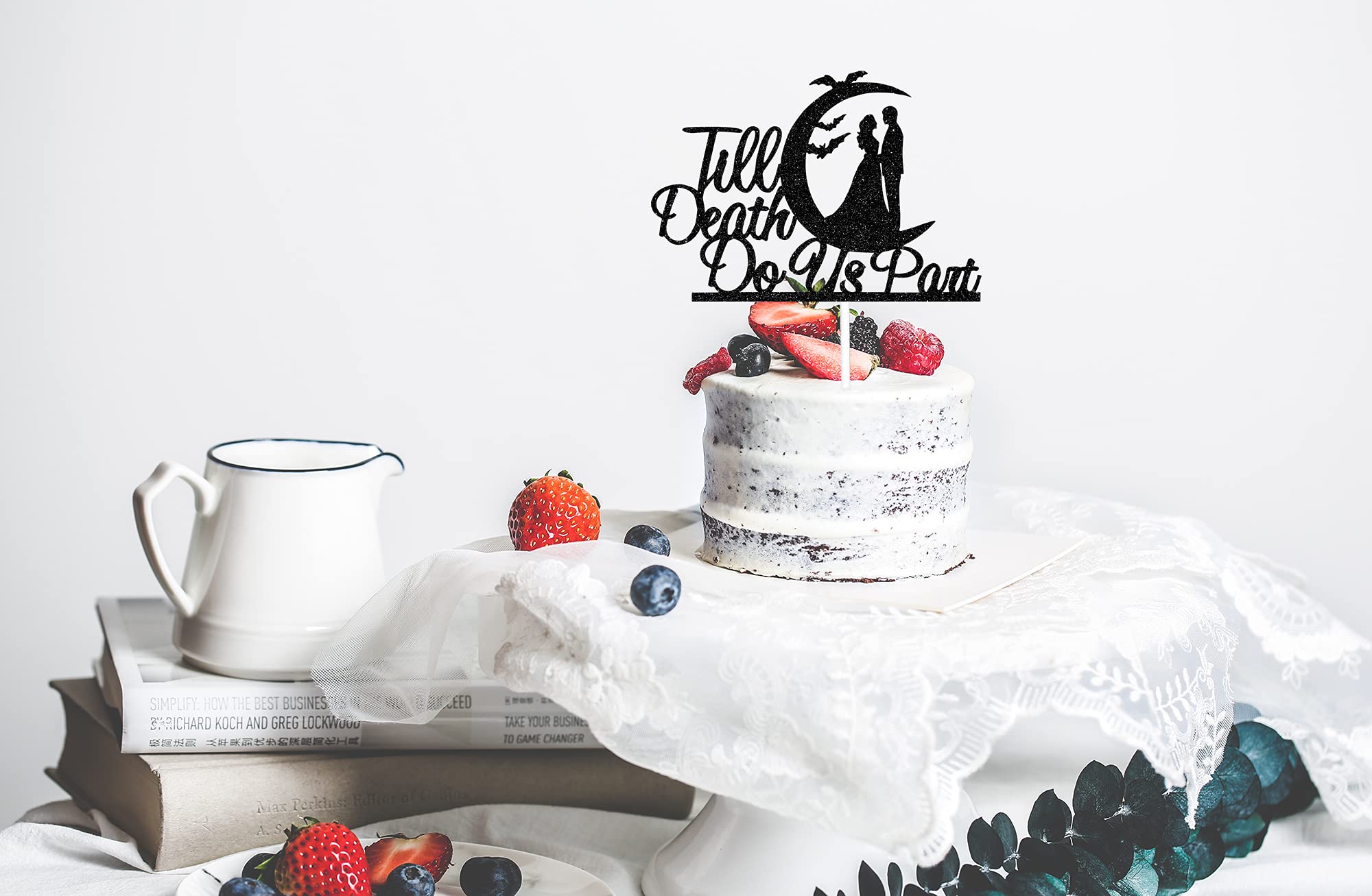 Halloween 'Till Death Do Us Part' Cake Topper - Spooky Wedding & Bachelorette Party Decoration - Funny Black Cake Decor for Halloween Bridal Showers & Gothic Weddings - Perfect for Halloween Themed Celebrations & Dark Romance Events