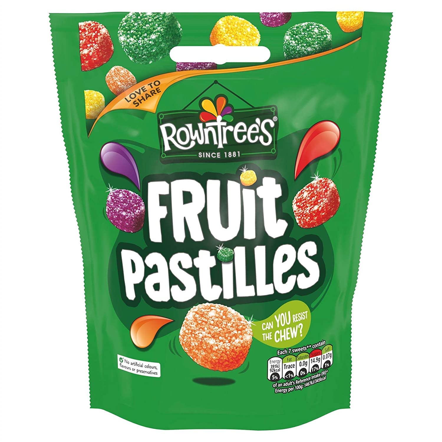 Rowntrees Fruit Pastilles - 114g Bag (Pack of 6) | Assorted Fruit Flavored Chewy Candy | Perfect for Parties, Gifts & Snacking