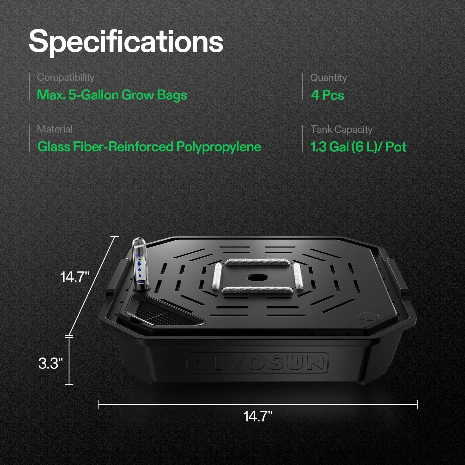 VIVOSUN FlexFeed Self Watering Fabric Pot Base with 6L Reservoir - Automatic Plant Watering System for Indoor/Outdoor Gardening, Hydroponics & Greenhouse Use