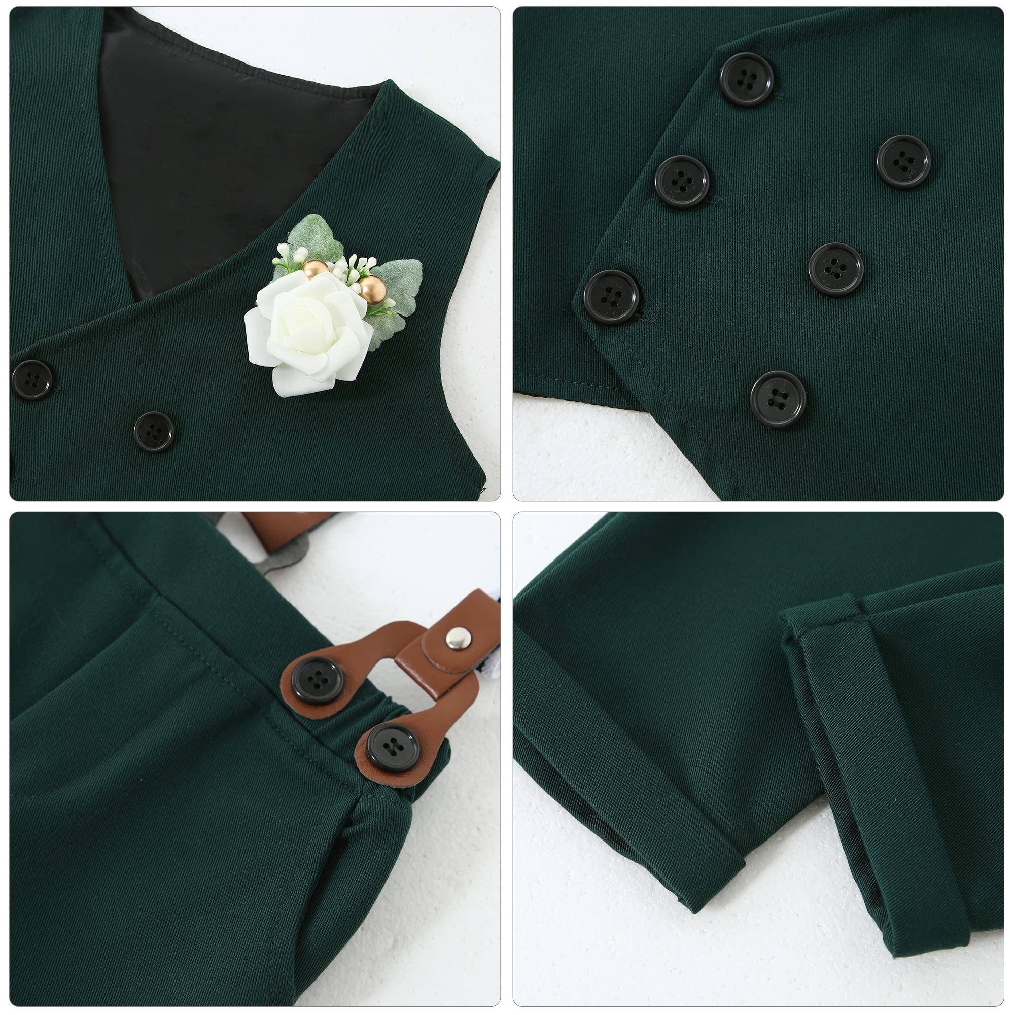 YALLET Toddler Baby Boy Formal Suit Set - Wedding Outfit with Dress Shirt, Bow Tie, Vest, Boutonniere & Suspenders | Perfect for Weddings, Christenings & Special Occasions