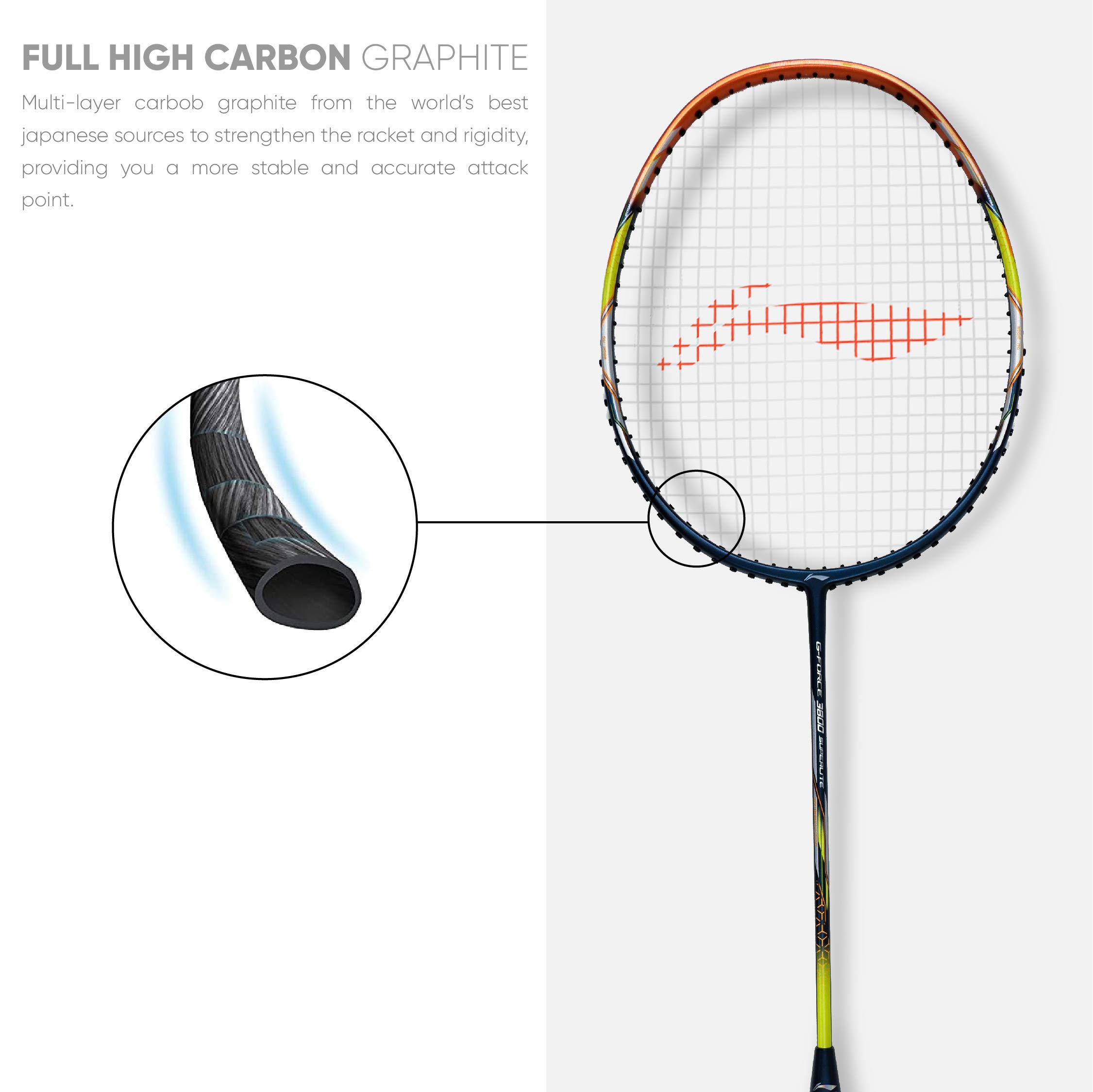 Li-Ning G-Force Superlite 3600 Carbon Fiber Badminton Racket with Free Full Cover | Lightweight Professional Badminton Racquet for Tournament & Training | Perfect for Indoor Court Play & Competitive Matches