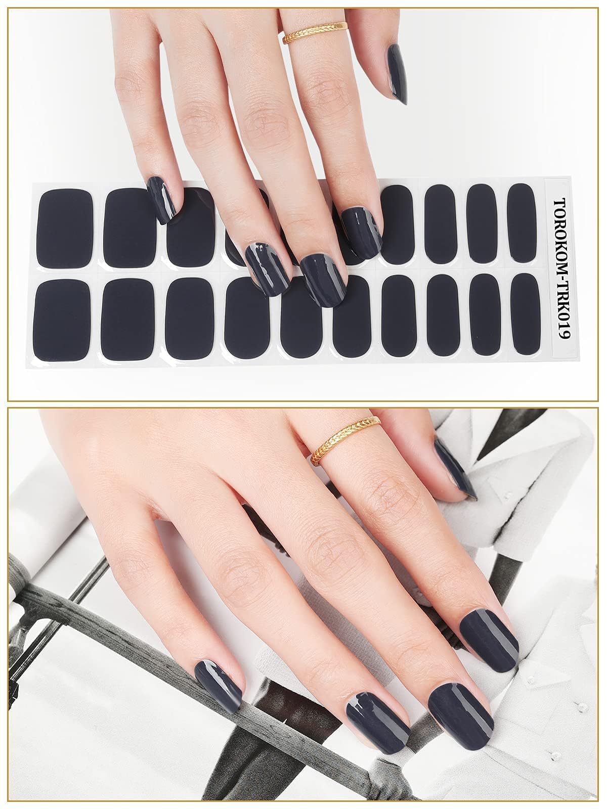 EBANKU Navy Blue Gel Nail Strips - Long Lasting Waterproof Nail Polish Wraps with Cuticle Stick & Nail File - Perfect for Manicures, Home Nail Art & Salon Quality Results