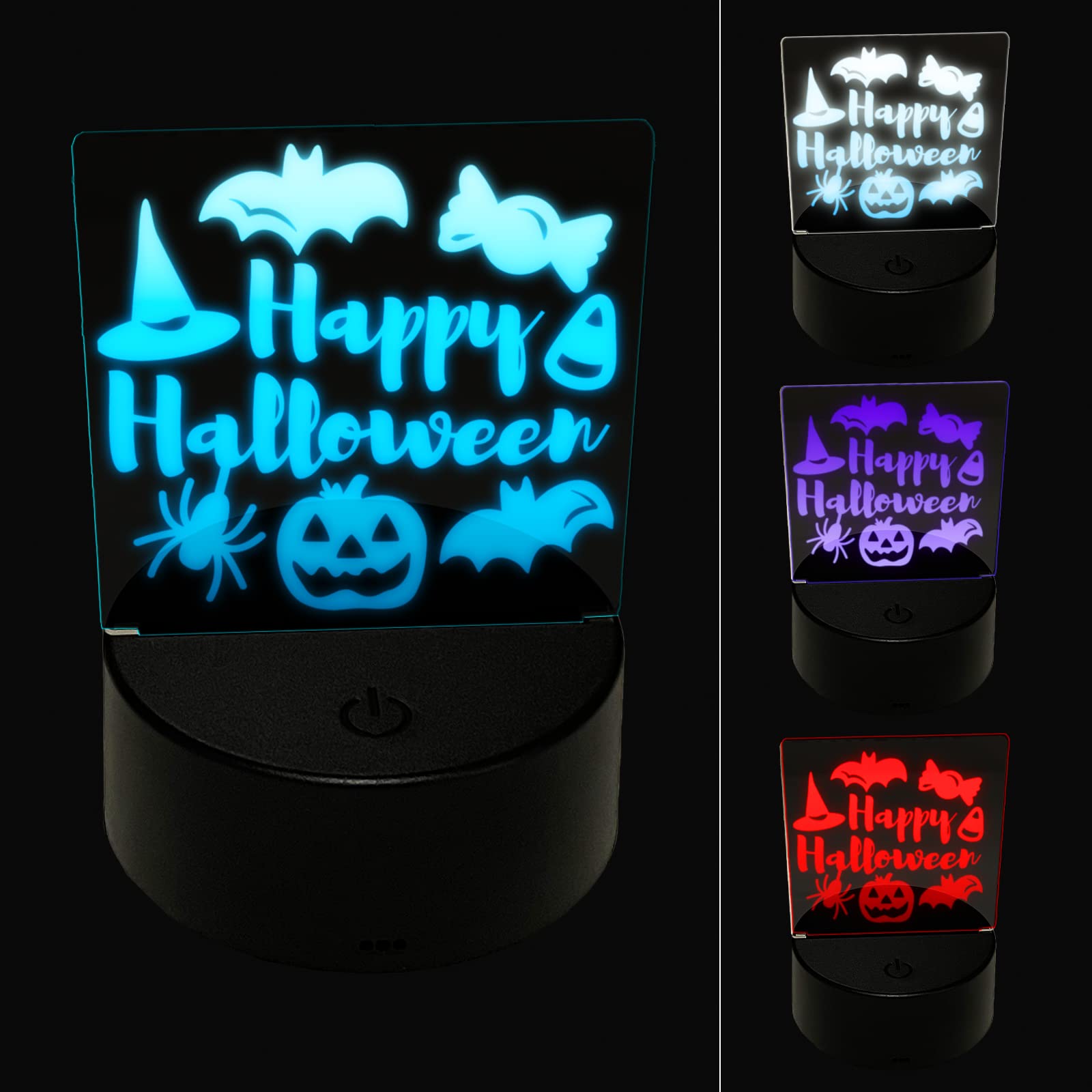 Sniggle Sloth Happy Halloween LED Night Light - 3D Illusion Candy Bats & Spider Design - Battery Operated Desk Lamp for Bedroom, Kids Room, Party Decor - Perfect for Halloween Decorations, Nightstand Lighting & Gift Ideas