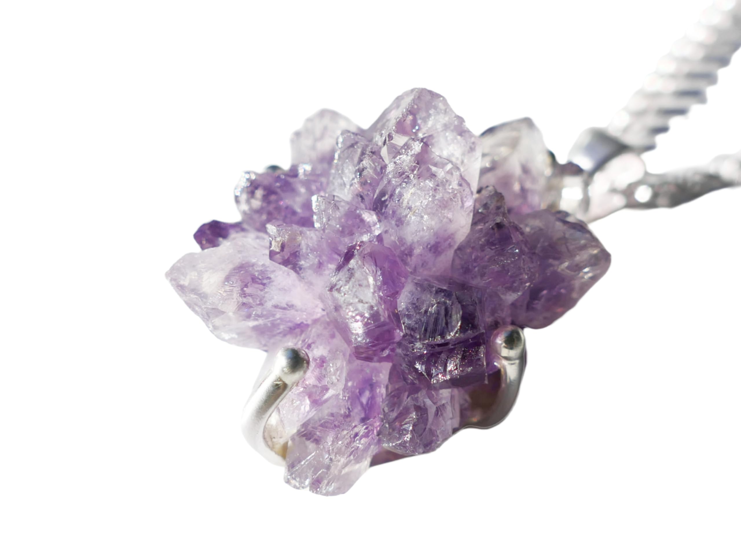 Large Amethyst Crystal Pendant Silver Necklace | Amethyst Flower Silver Jewelry | February Birthstone Gift for Women & Men | Layering Necklace for Everyday Wear & Special Occasions