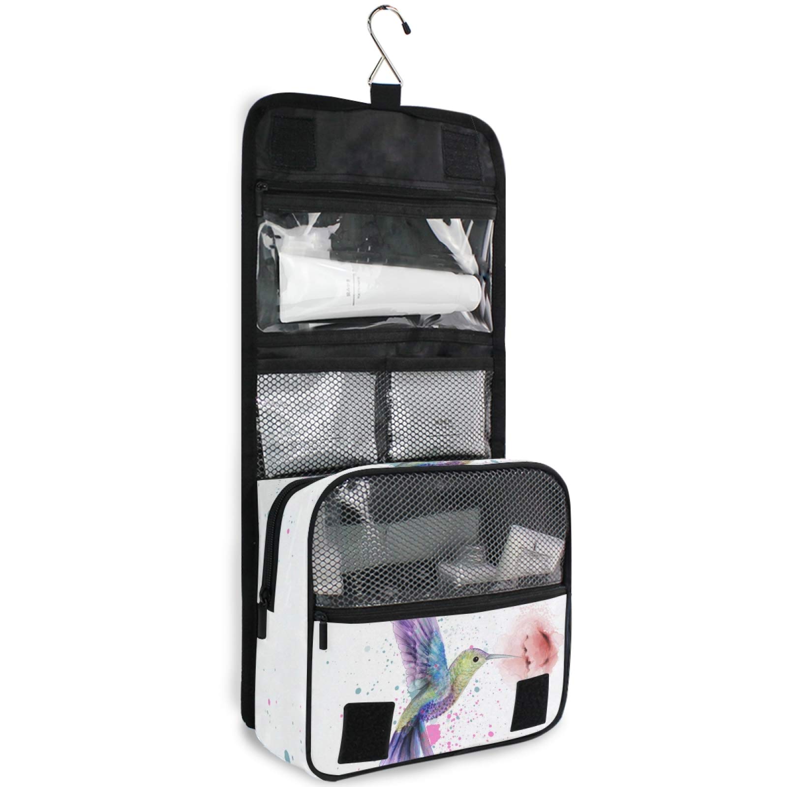 Hupery Watercolor Hummingbird Hanging Travel Toiletry Bag - Waterproof Cosmetic Pouch & Makeup Organizer for Women, Men, Girls - Perfect for Camping, Gym, Beach Trips & Air Travel