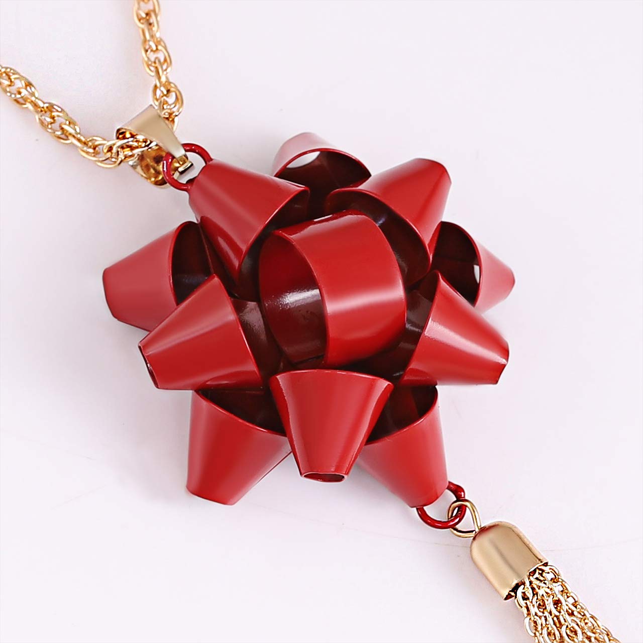 Christmas Gifts for Women - Elegant Xmas Bow Pendant Necklace with Tassel Chain, Long Layering Necklaces for Holiday Parties & Festive Occasions