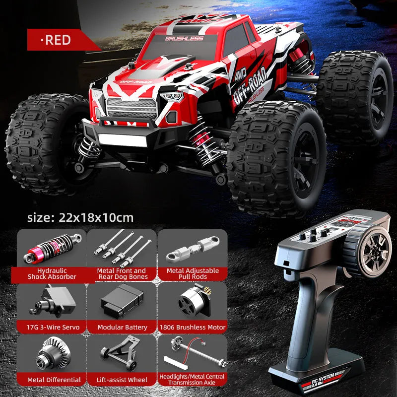 JJRC C8811 1/20 Scale RC Car - 4WD High Speed 40km/h Off Road Climbing Truck with Brushless Motor, LED Lights (Black/Red) - Ready to Run for Outdoor Racing & Backyard Adventure