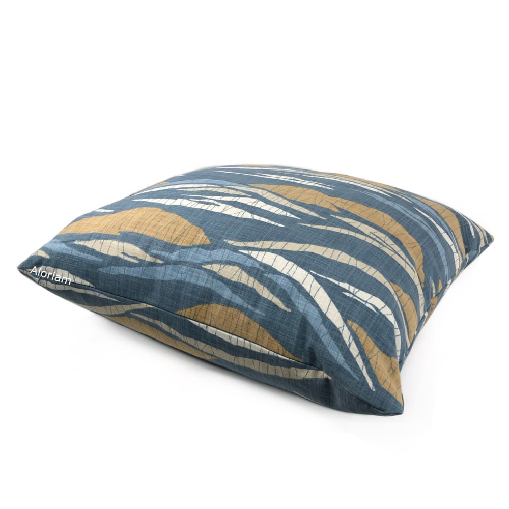 Robert Allen Lotus Hills Slate Blue & Ochre Brown Decorative Pillow Cover - Soft Cotton Blend Square Throw Pillow Case for Living Room, Bedroom, Sofa & Home Decor