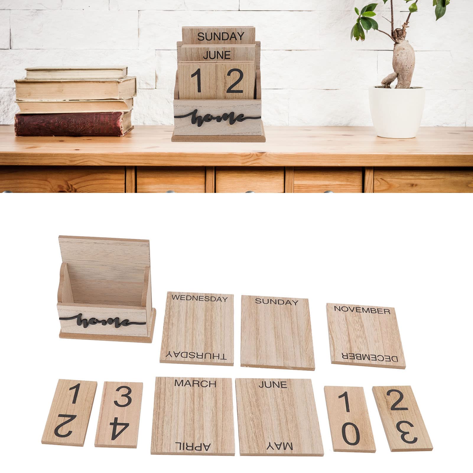 Huleo Sturdy & Durable Perpetual Wood Desk Calendar - Reusable Retro Office Organizer for Home, Work & School - Perfect for Planning, Scheduling & Productivity