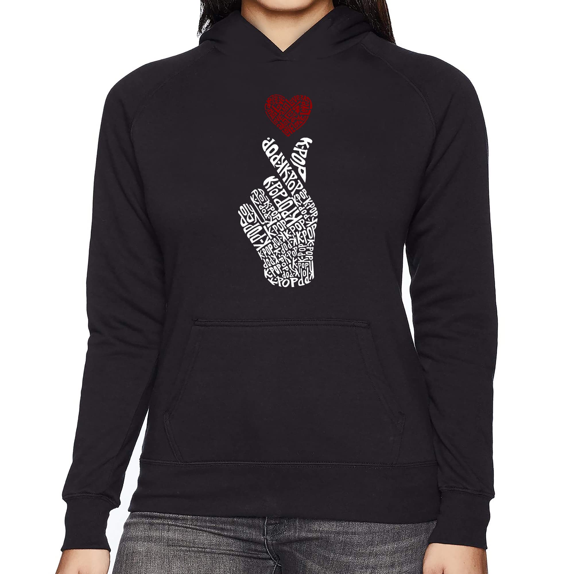 LA POP ART - K-Pop Inspired Women's Word Art Hooded Sweatshirt | Trendy Korean Streetwear for Concerts & Casual Outfits