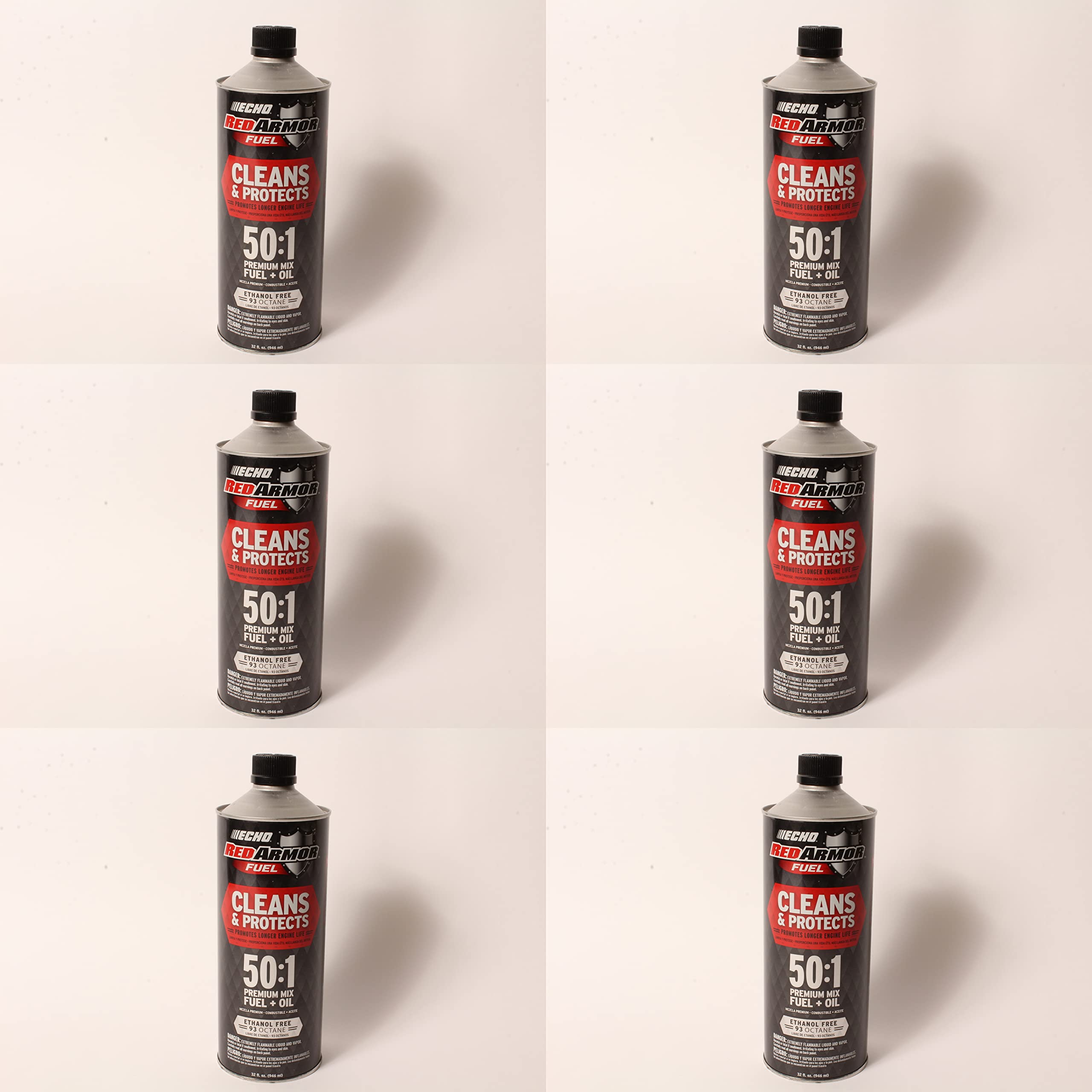 Echo Red Armor 32 oz. 50:1 Pre-Mixed Ethanol Free Fuel - 6 Pack for 2-Cycle Outdoor Power Equipment - Perfect for Chainsaws, Trimmers & Blowers