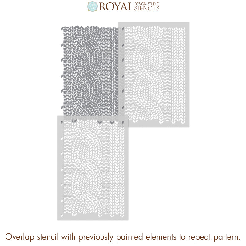 Chunky Cable Knit Wall Stencil - DIY Home Decor for Cozy Living Room, Bedroom, and Nursery - Perfect for Farmhouse, Rustic, and Boho Style Walls