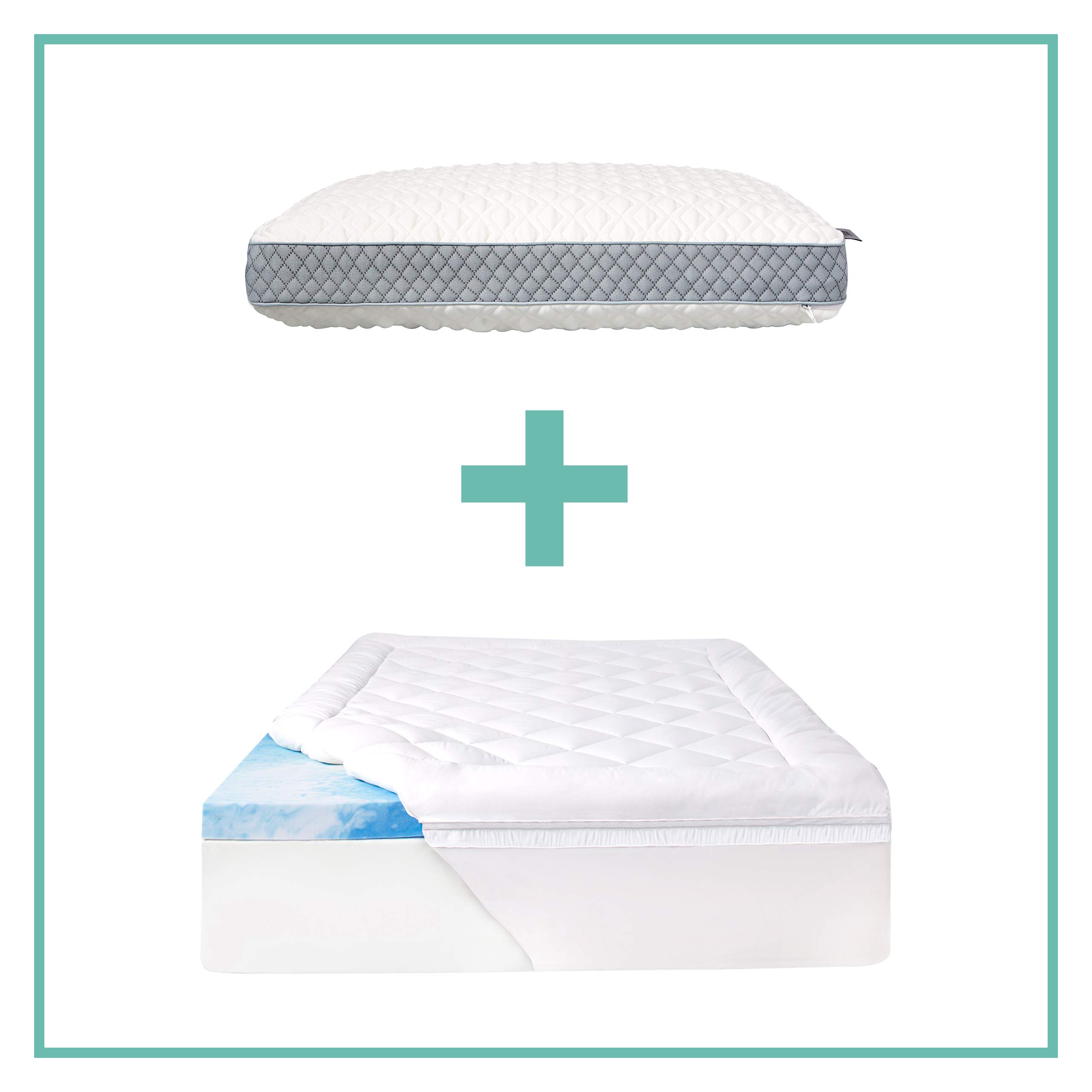 Sealy 4-Inch SealyChill Gel & Comfort Pillowtop Memory Foam Full Mattress Topper with Molded Memory Foam Pillow Set - Cooling Mattress Pad for Hot Sleepers, Pressure Relief & Back Support - Perfect for Bedroom, Guest Room & Dorm