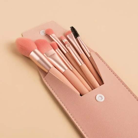 SHOPCASH 8PCS Mini Makeup Brush Set with Travel Case - Perfect for On-the-Go Makeup Application & Professional Makeup Artists