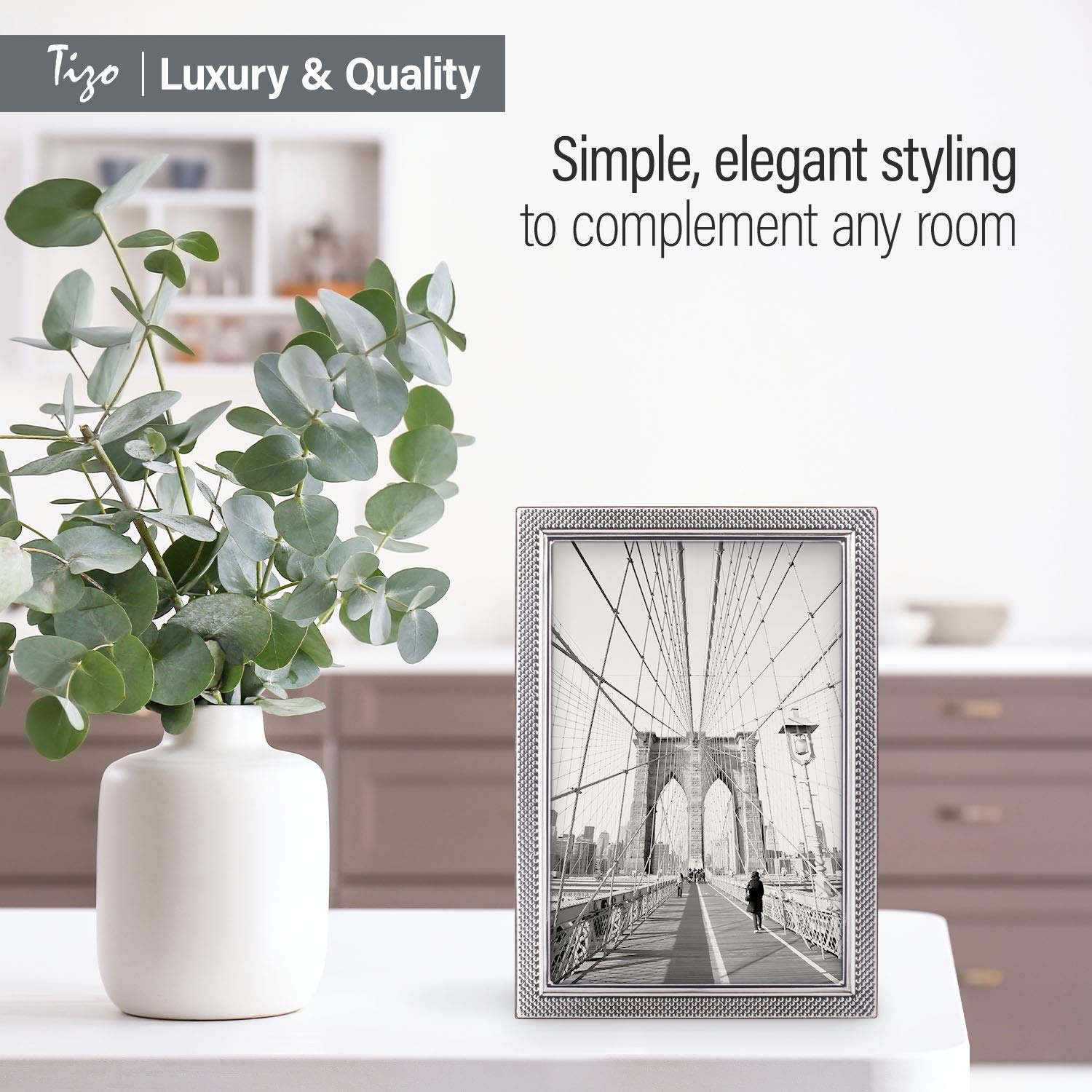 Siena 5x7 Slim Mesh Silver Deco Picture Frame - Boutique Quality Sterling Silver Photo Frame for Wall Display, Tabletop Decor, Wedding, Anniversary & Home Office Gifts (925 Sterling Silver)