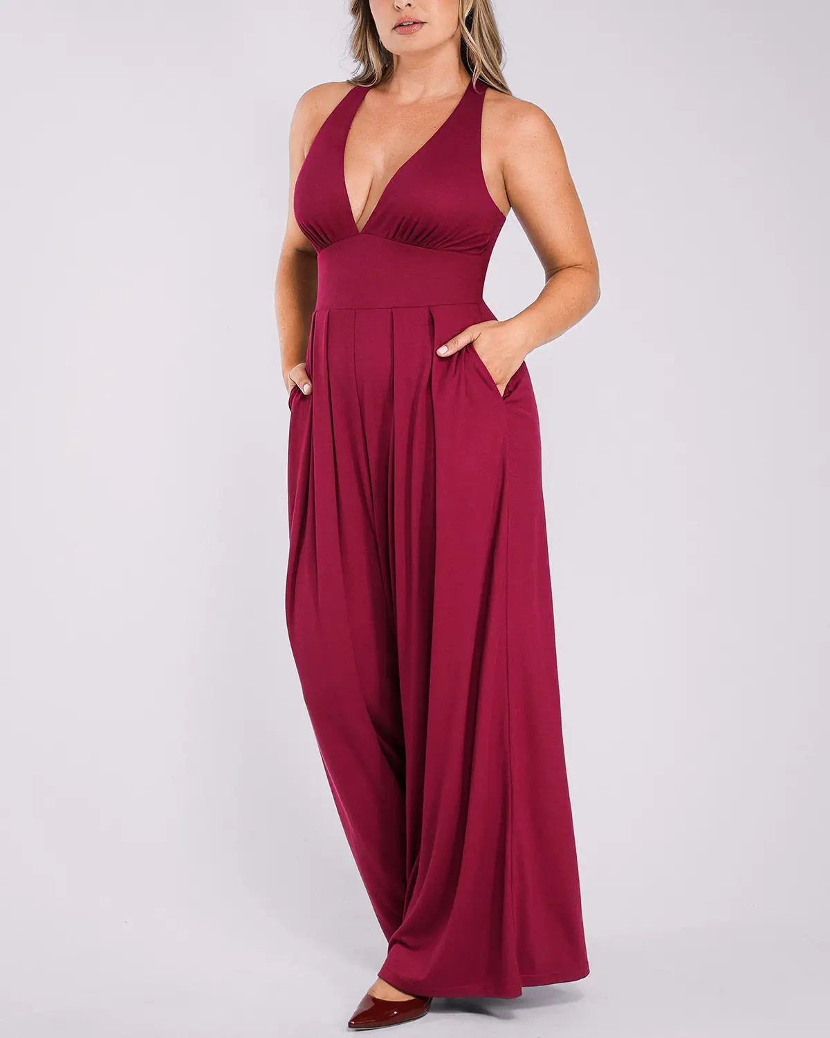 Deep V Neck Slimming Jumpsuit for Women - Tummy Control Bodysuit with Built-in Shapewear - Perfect for Parties, Date Nights & Special Occasions