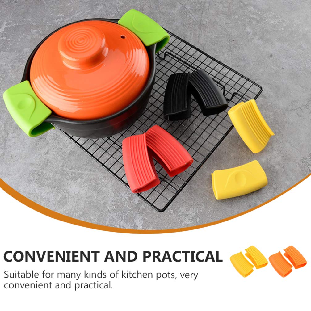 SOLUSTRE 2 Pairs Silicone Pot Handle Covers - Heat Resistant Anti-Scald Cooking Grips for Stew Pots, Hot Pots & Pans - Oven Safe Kitchen Accessories for Safe Cooking & Baking