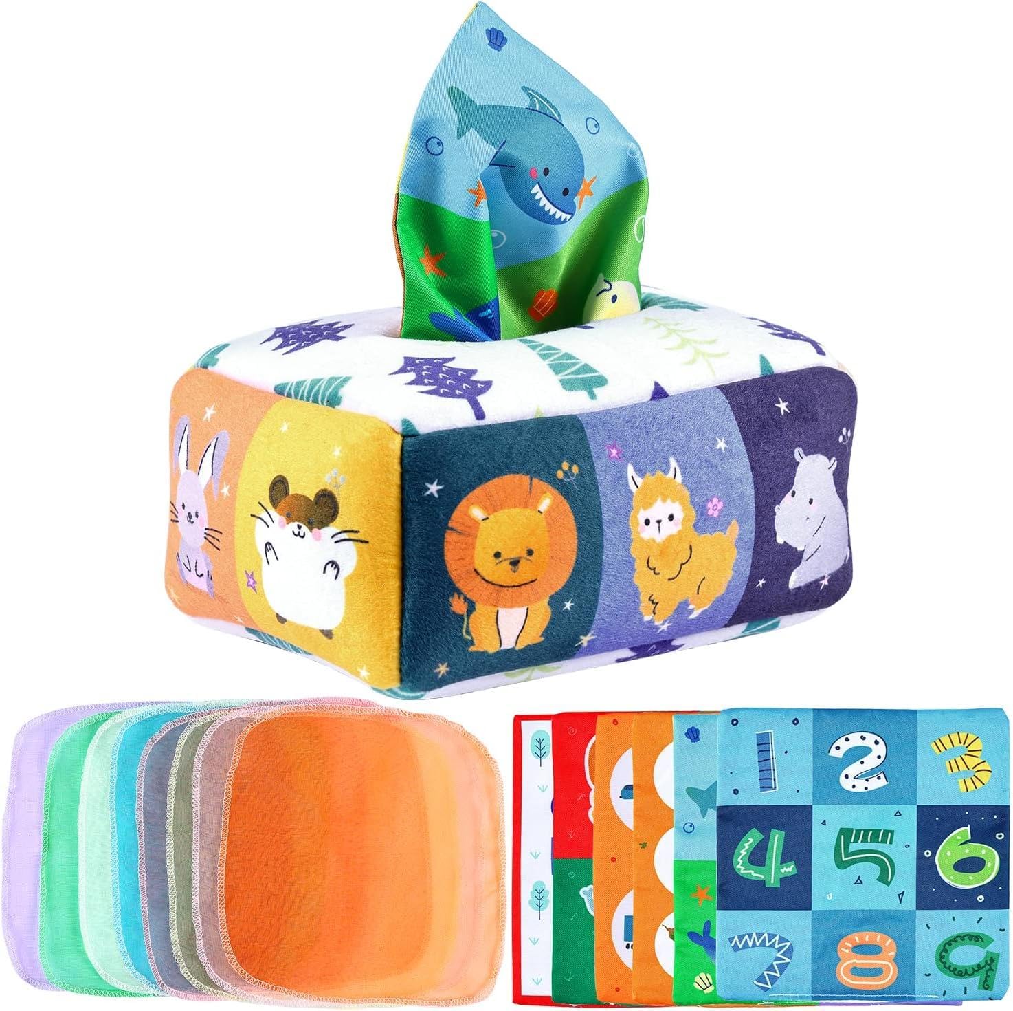 **Soft Stuffed High Contrast Baby Tissue Box Toy – Montessori Sensory Development Toy for Babies 18+ Months – Perfect Infant & Toddler Gift for Boys & Girls – Great for Playtime, Learning & Motor Skills Development**