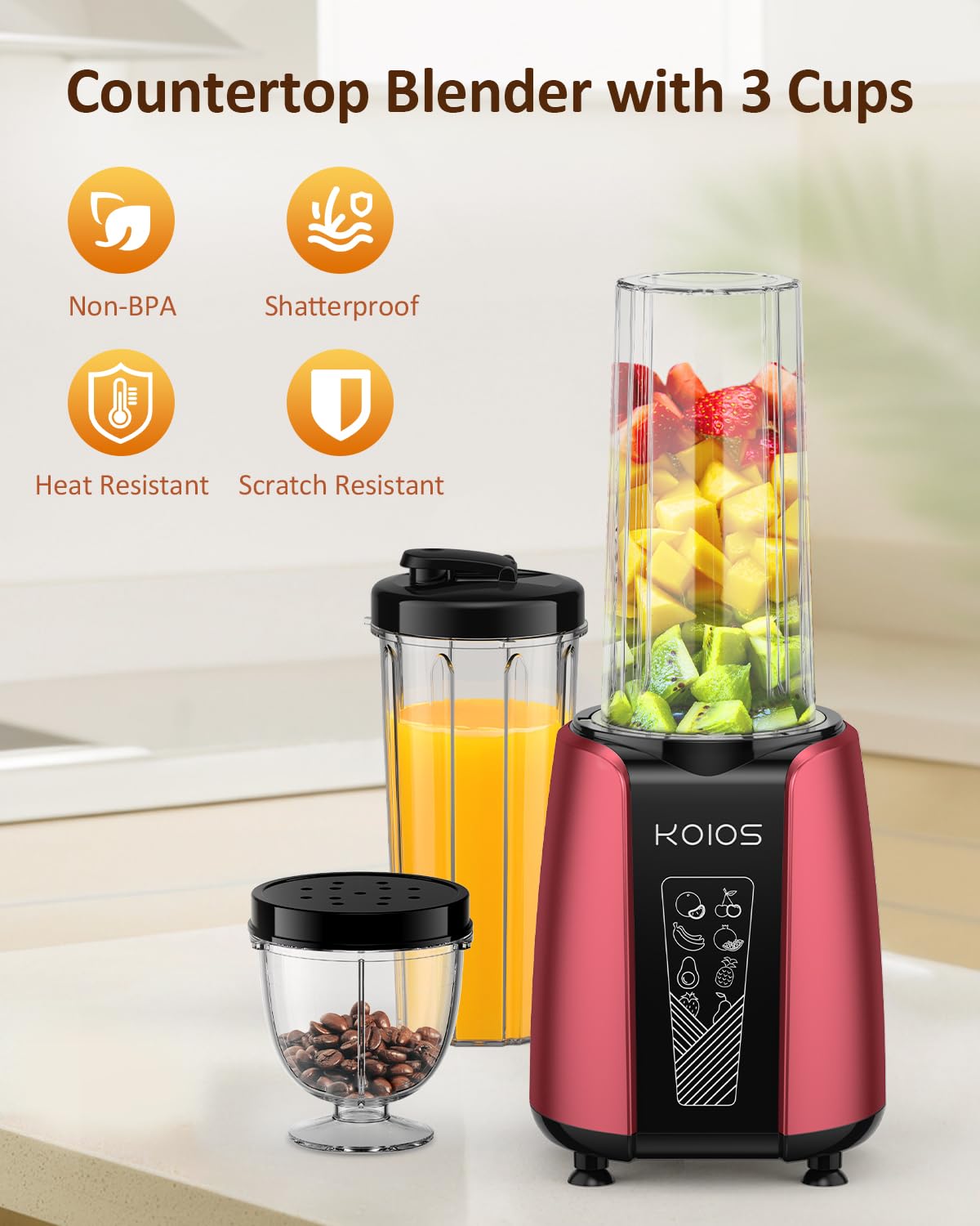 KOIOS 1000W High-Speed Smoothie Blender with 12-Piece Accessory Set - Personal Blender for Protein Shakes, Frozen Fruits, Coffee Grinding & Meal Prep - Includes 2x22oz BPA-Free Travel Cups - Perfect for Home, Office & Gym Use