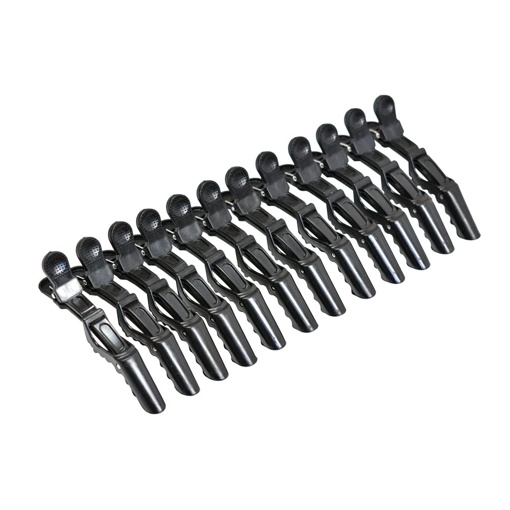 12 Pcs Alligator Hair Clips for Women - Wide Teeth Professional Hair Styling Clips for Salon, Barber & Home Use - Sectioning & Styling Hair Accessories (Black) - Perfect for Curling, Blow Drying & Updos