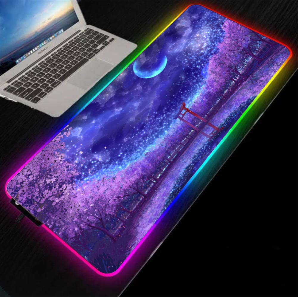 XXL Cherry Blossom RGB Gaming Mouse Pad with LED Glow - 700x300mm Large Purple Anime Landscape Mouse Mat for PC & Laptop | Perfect for Gaming Setups, Office Work & Streaming Stations