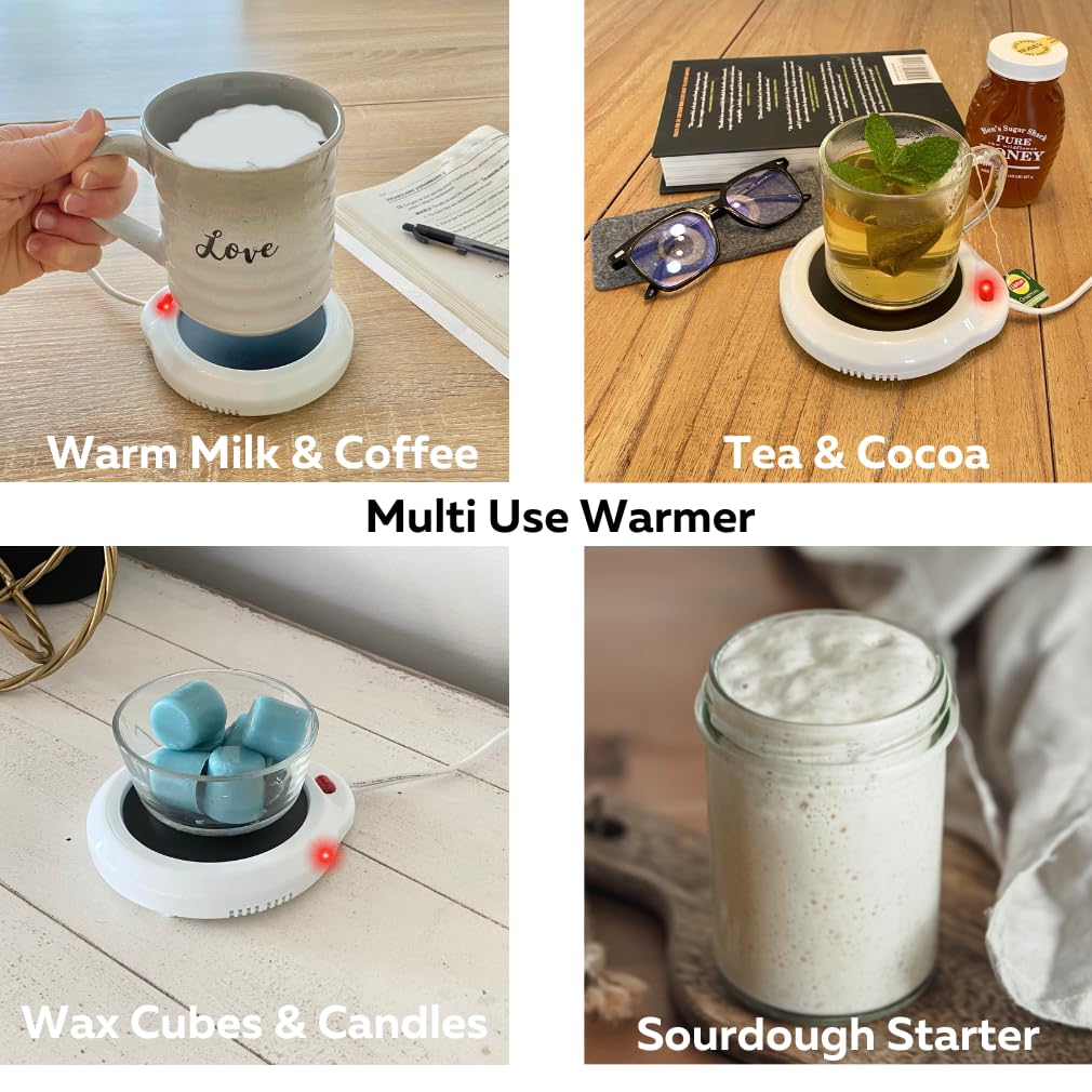 Evelots Electric Cup Warmer - USB Coffee Mug Heater for Desk, Tea, Hot Chocolate & Soup | Candle Warming Plate with On/Off Light | Perfect for Office, Home & Gifts