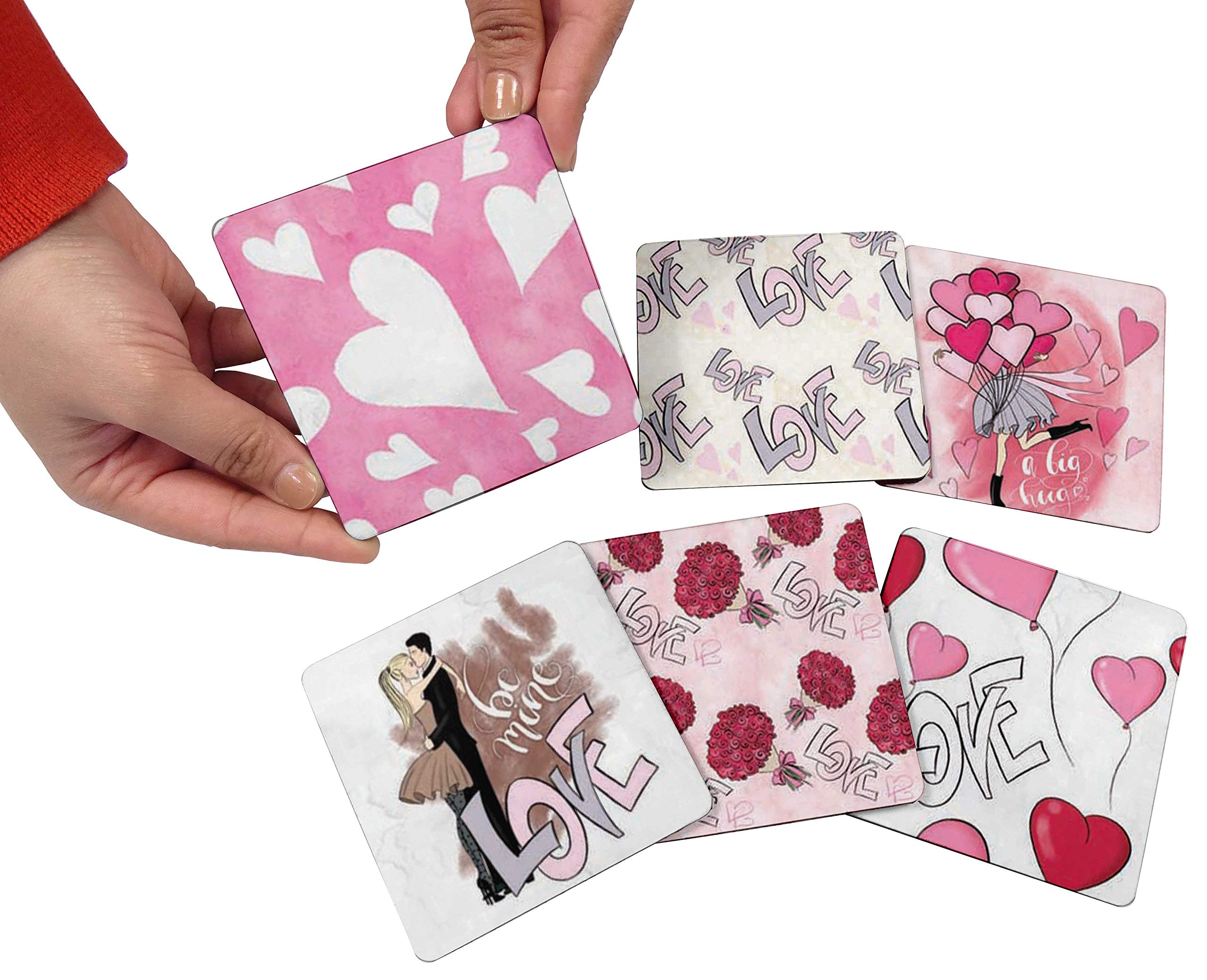 Set of 6 Non-Slip 4-inch Square Drink Coasters with Decorative Printed Design & Cork Base - Easy to Clean - Perfect for Coffee Tables, Dining Tables, and Home Decor