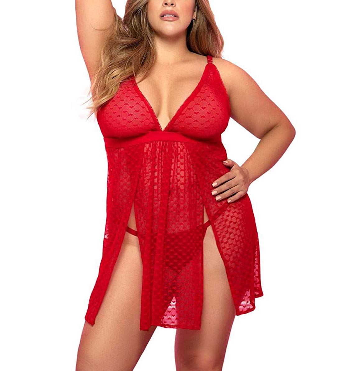 Sexy Women's 7353 Lace Babydoll Nightgown with Matching G-String Set - Perfect for Valentine's Day, Honeymoon & Romantic Nights