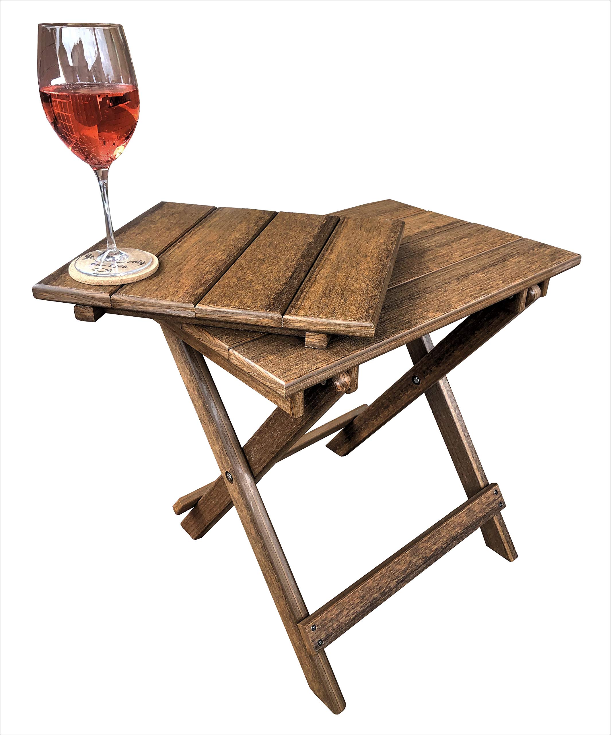 Original Poly Folding End Table with Removable Tray - 21 x 14 Inch Compact Side Table - Mahogany Wood Grain Finish - Perfect for Small Spaces, Patio, Dorm Room or RV
