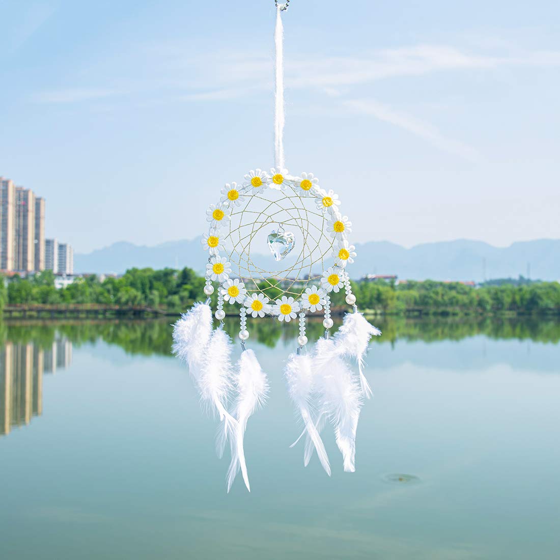 Yellow Flower Feather Hanging Suncatcher with Crystal Prisms - Rainbow Maker Window Decor, Garden Ornament & Unique Gift for Home, Wedding, Baby Shower