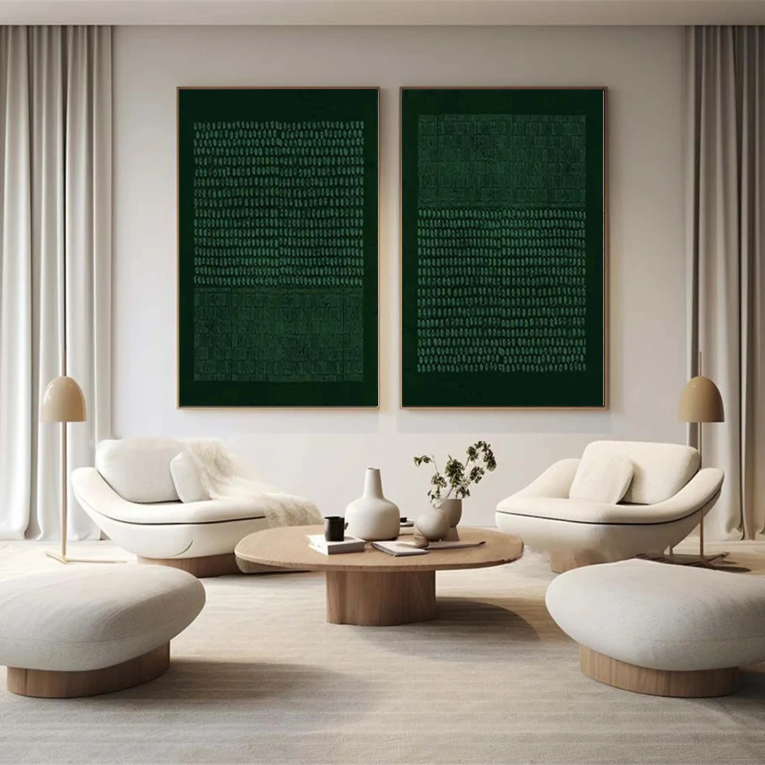 Abstract Blue and Green Wall Art Set of 2 - Modern Canvas Paintings for Living Room, Bedroom, or Office Decor #BG023