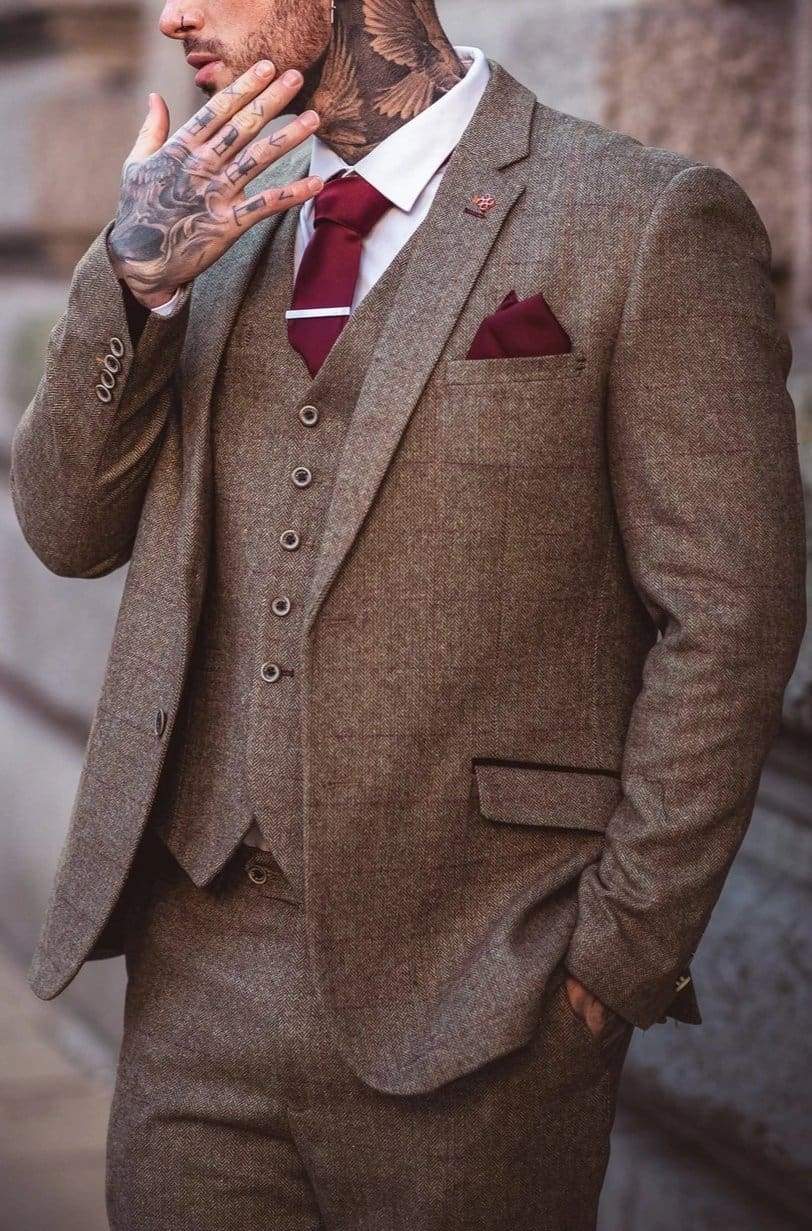 Cavani Gaston Sage Green Slim Fit Tweed Suit 3-Piece Set for Men | Formal Wedding, Business Office & Special Occasion Attire
