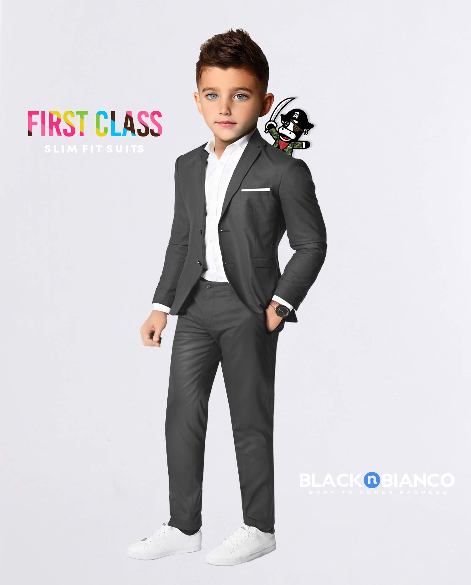 Black n Bianco Boys' First Class Slim Fit Suits - Lightweight Formal Wear for Weddings, School Photos & Special Occasions | Premium Toddler Dress Suits by Baby Muffin