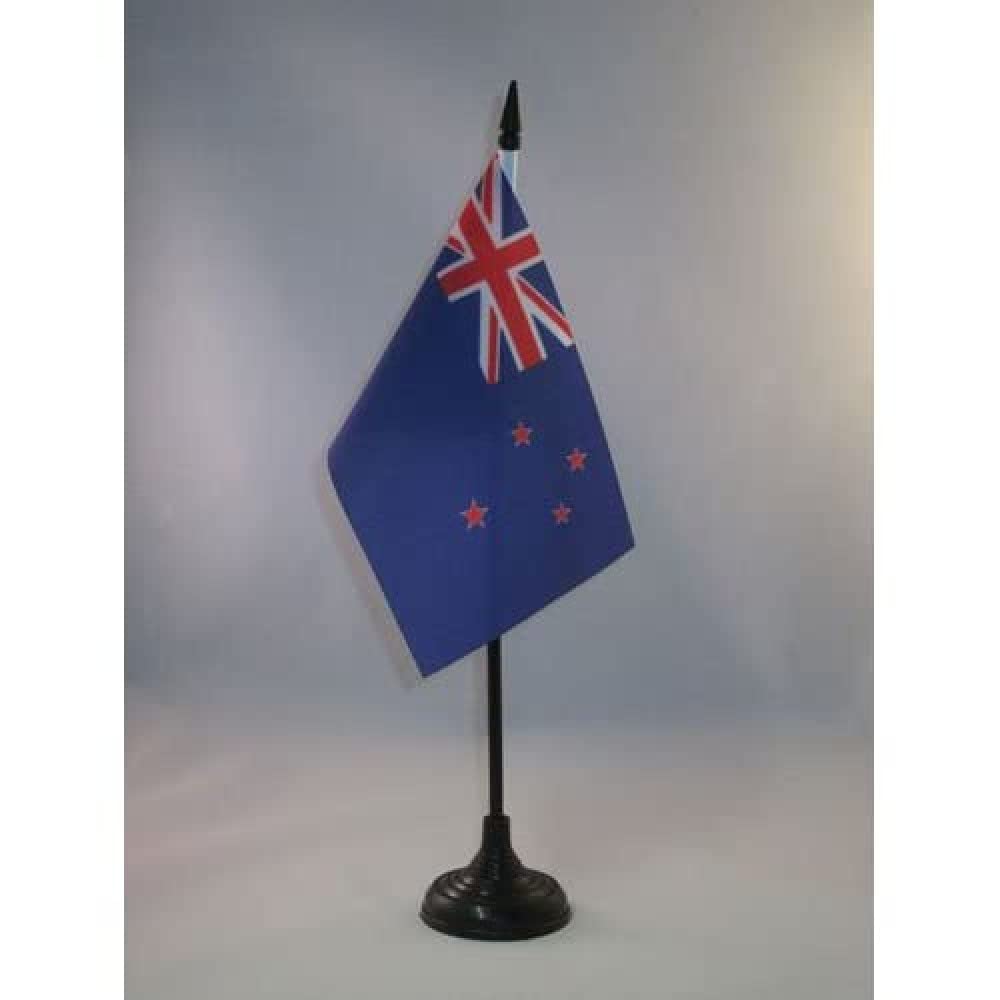 New Zealand Mini Desk Flag 4x6 Inches (15x10 cm) - Kiwi National Table Flag with Black Plastic Stick & Base - Perfect for Office, Home Decor, or Gift - AZ FLAG