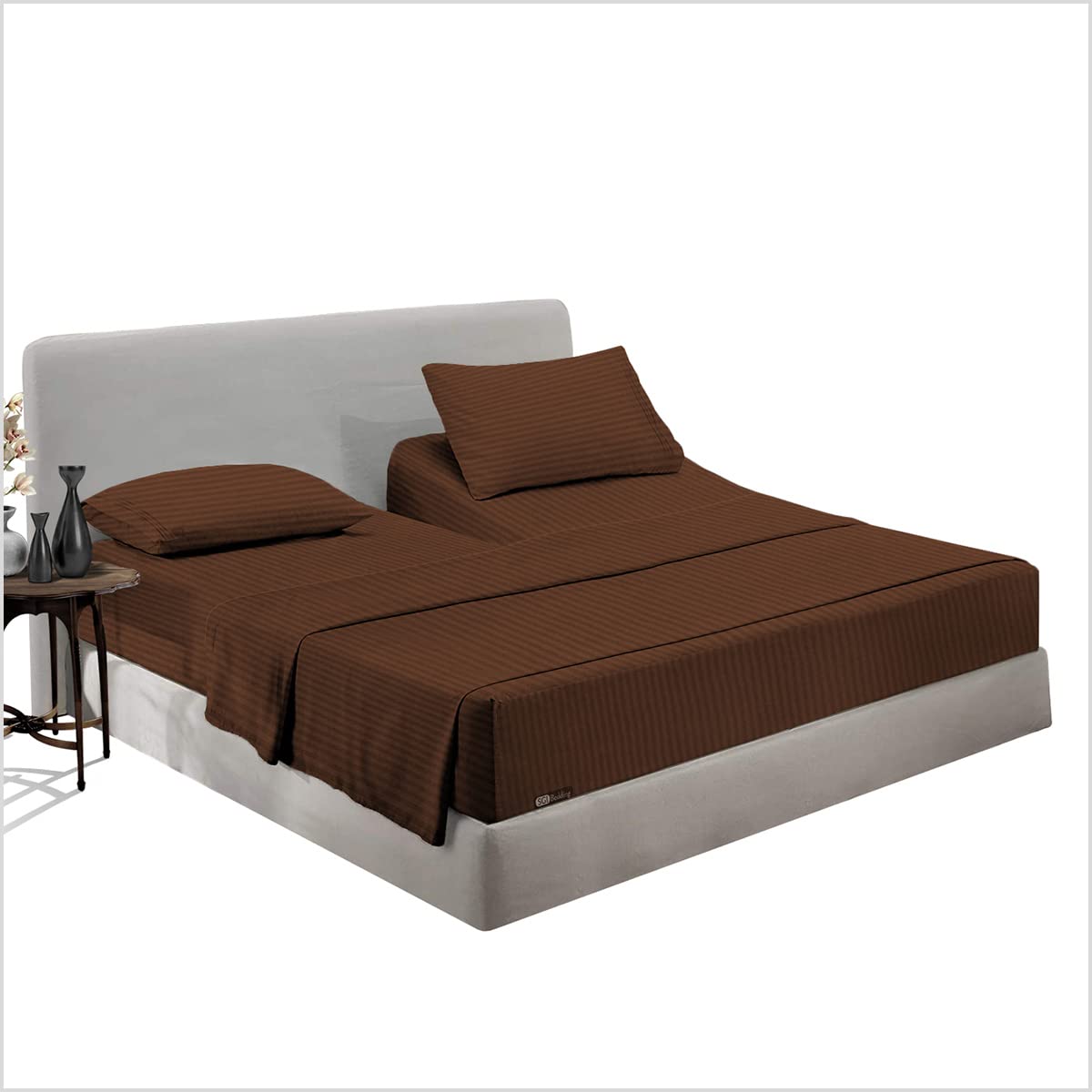 Premium 600 Thread Count Egyptian Cotton 4-Piece Split King Sheet Set - Soft & Breathable Adjustable Bed Sheets with Deep Pockets - Chocolate Stripe Design for Ultimate Comfort (Fits Custom Size Mattresses) | Perfect for Adjustable Beds, Guest Rooms & Luxury Bedrooms