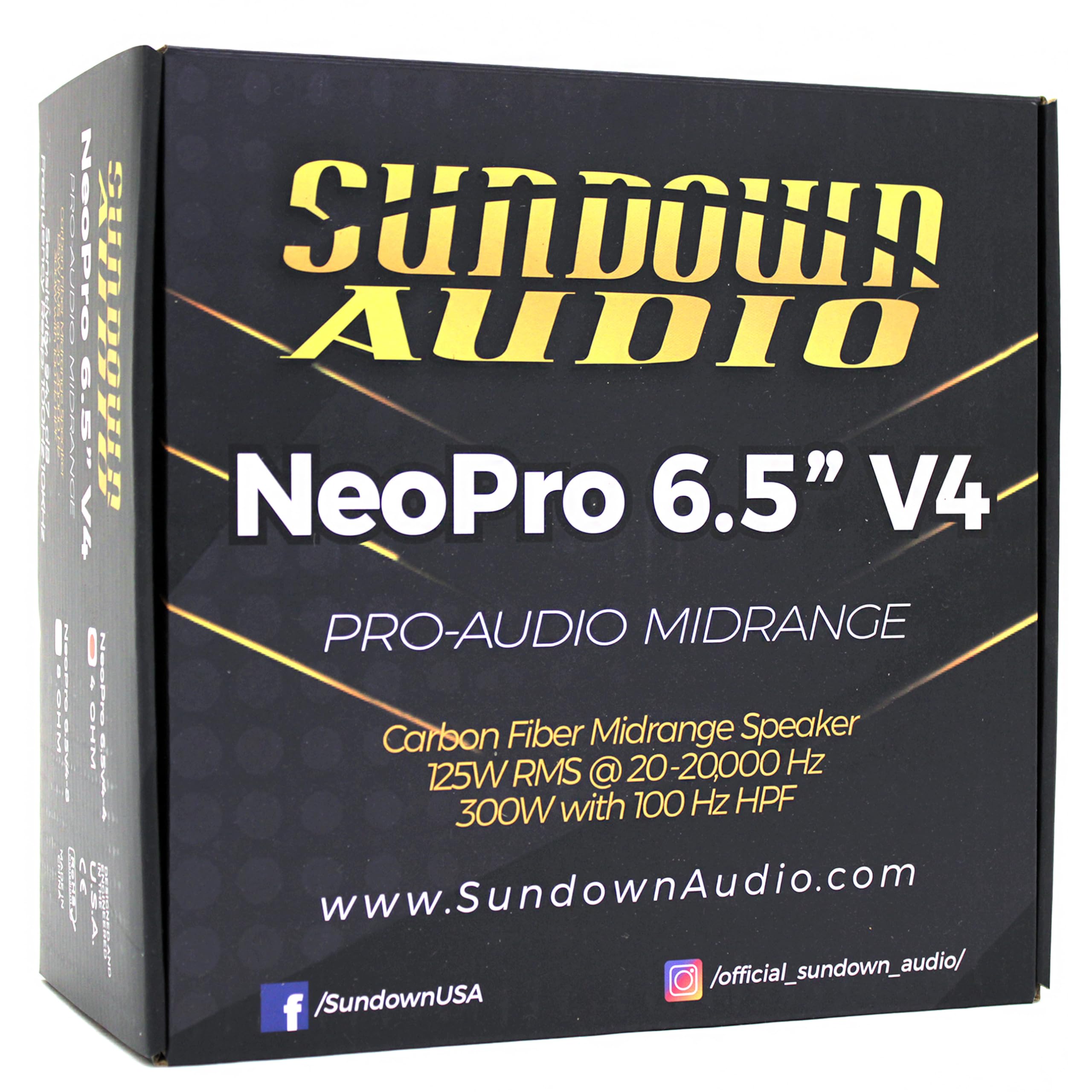 Sundown Audio NEOPRO-6.5V4 6.5 Inch 300W 8 Ohm Carbon Fiber Midrange Speaker - Premium Car Audio for Clear Sound in Vehicles & Boats