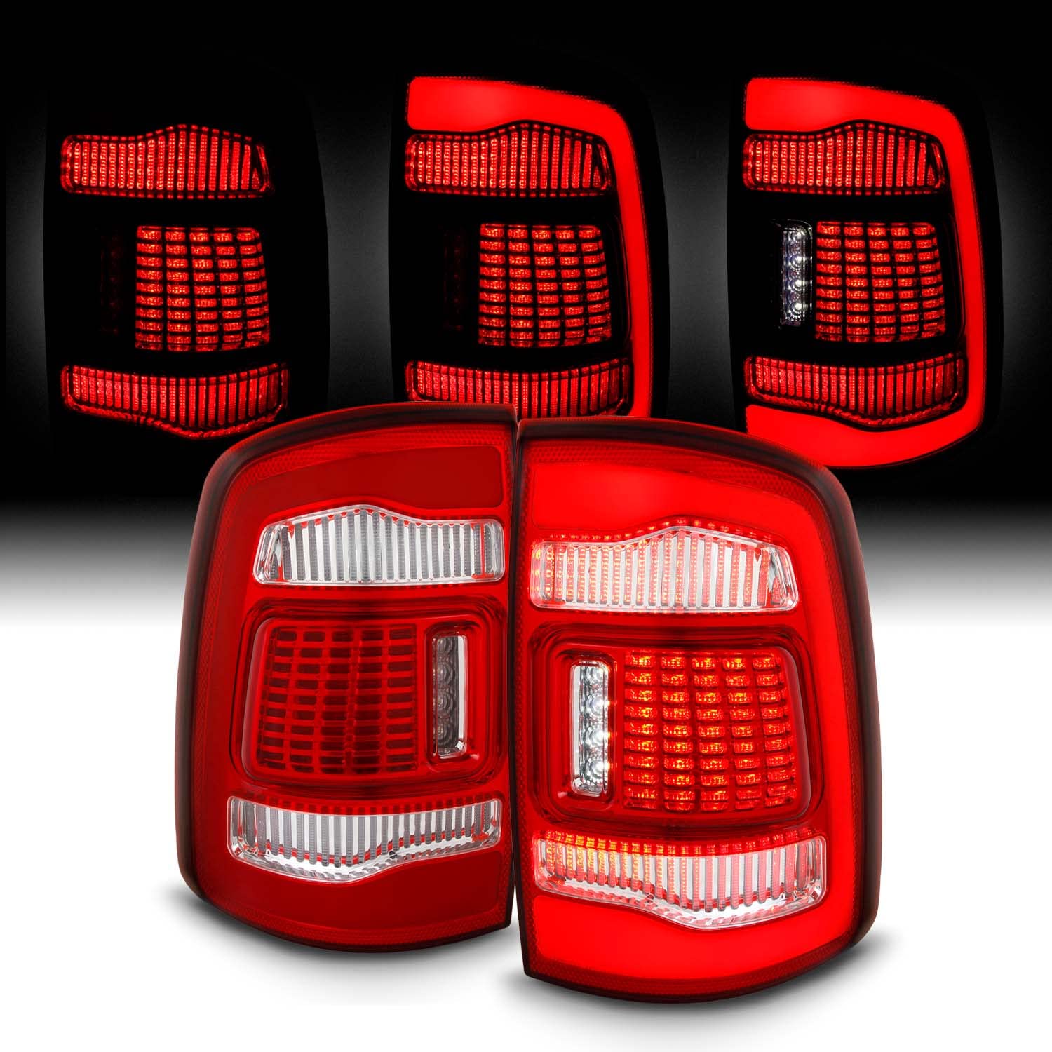 AKKON Full LED C-Tube Chrome Red Tail Lights Brake Lamp Pair for 2009-2018 Dodge Ram 1500 2500 3500 - Driver & Passenger Side - Enhanced Night Visibility & Style Upgrade for Trucks