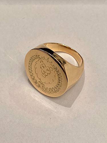 Custom Engraved Coat of Arms Family Crest Signet Ring - 14K Gold Personalized Lion Seal Ring - Handmade Round Engraved Jewelry for Men - Perfect for Weddings, Gifts & Family Heirlooms