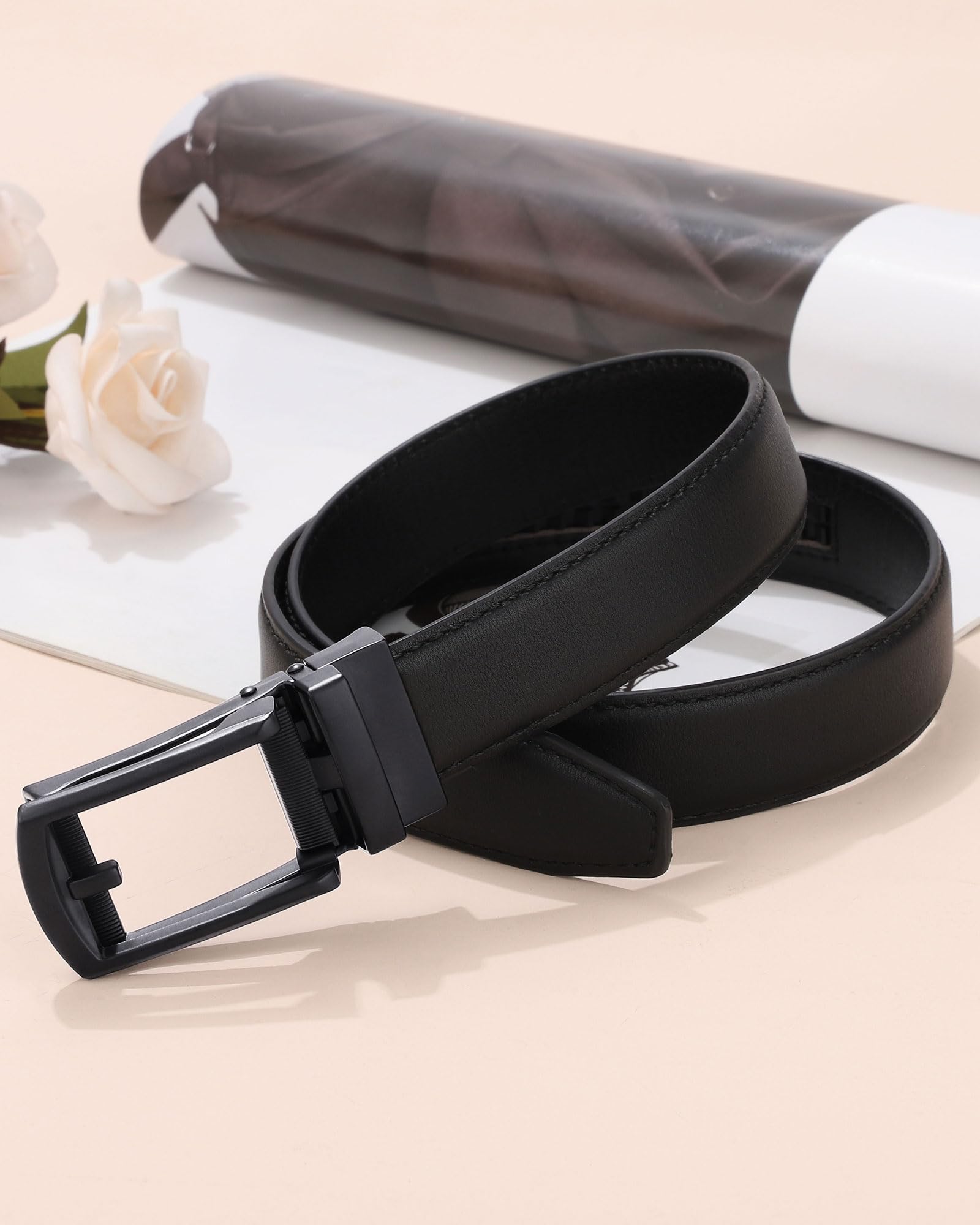 AWAYTR Boys Ratchet Belt for Kids - Adjustable Black & Brown Leather Belts for Dress Pants, Uniforms & Jeans | Perfect for School, Church & Special Occasions