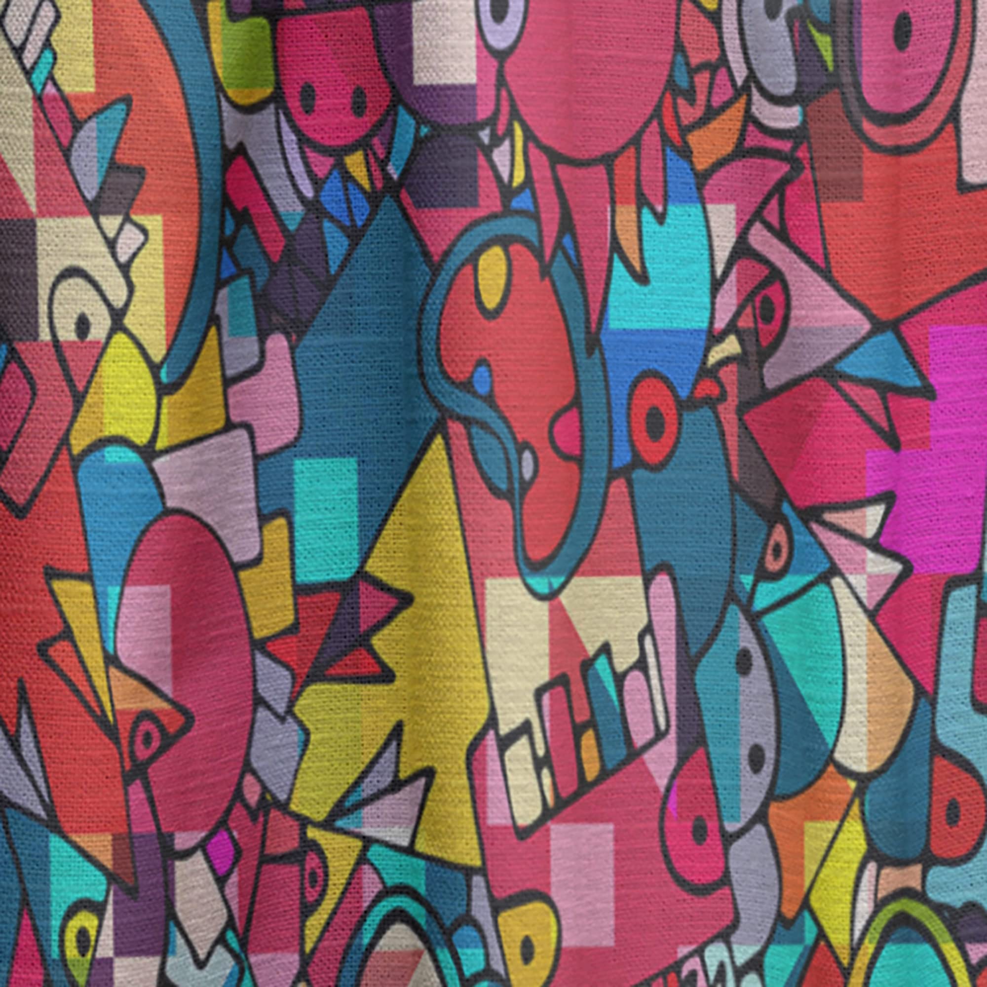DesignQ Abstract Geometric Monster Print Blackout Curtains - Thermal Insulated Single Panel (52x84 inches) for Bedroom & Living Room - Perfect for Home Decor, Privacy & Light Control