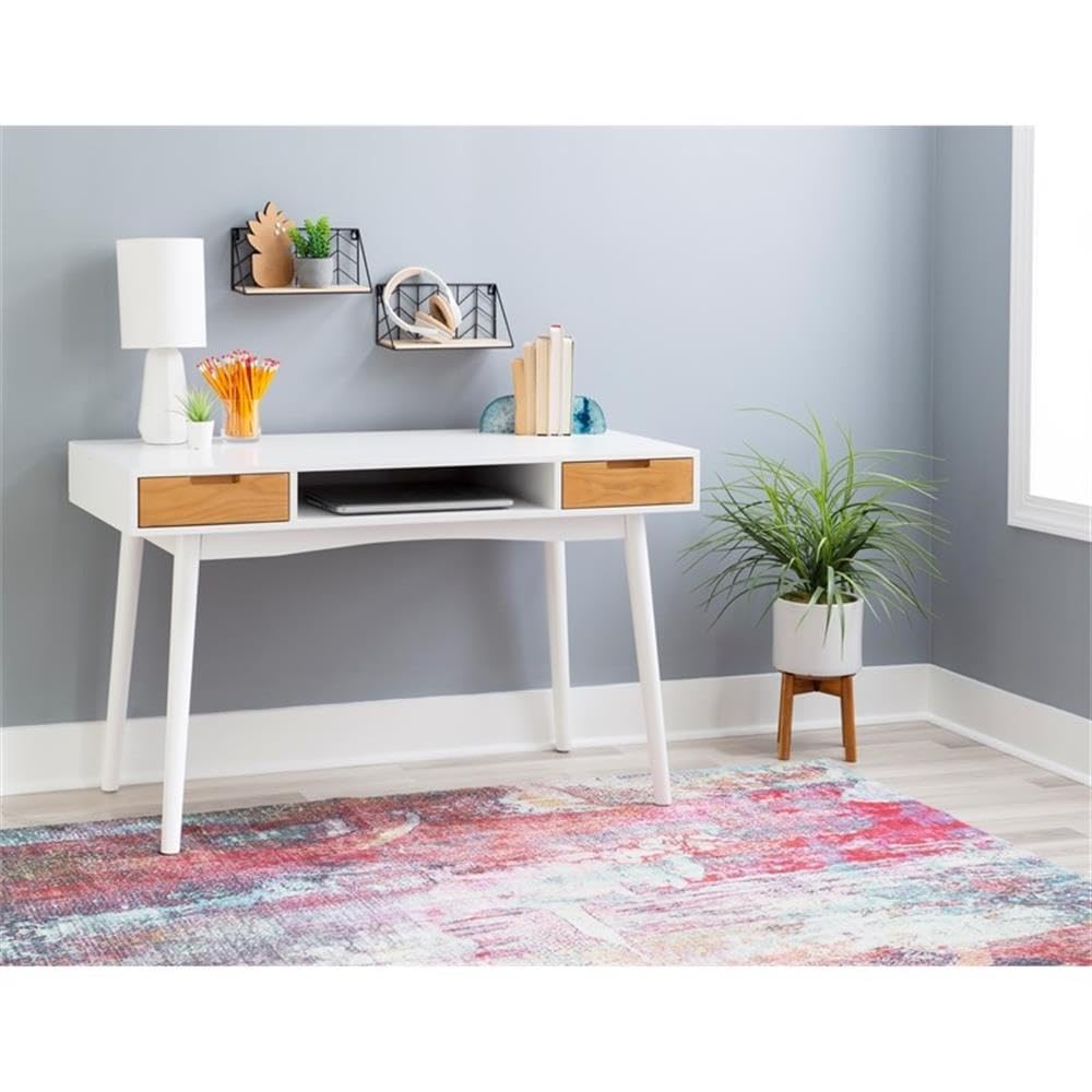 Linon Perry White Wood Two-Drawer Writing Desk - Compact Home Office Desk for Small Spaces, Study & Workstation Use