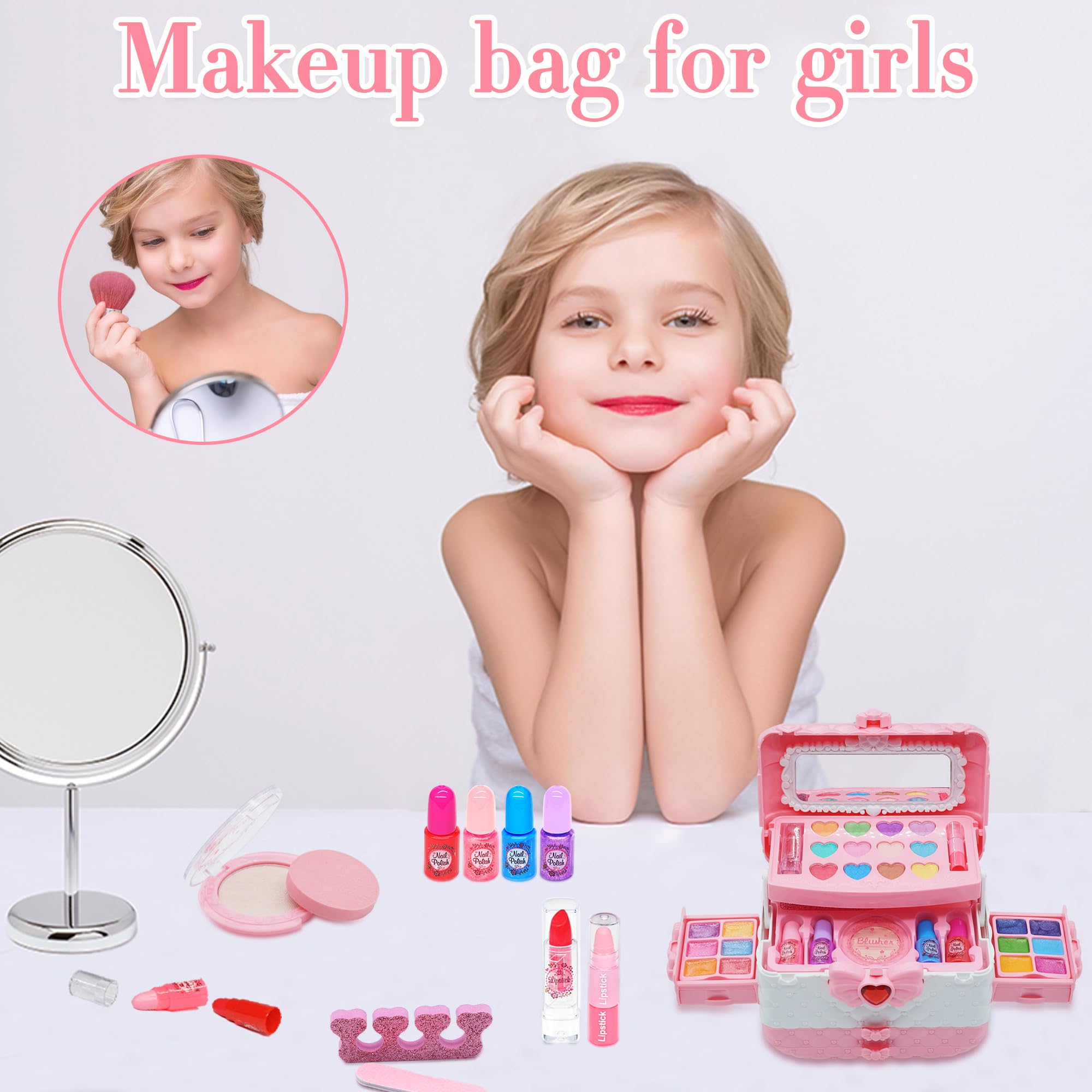 Non-Toxic Washable Kids Makeup Kit for Girls Ages 4-10 - Princess Play Cosmetic Set with Safe & Fun Makeup Toys - Perfect Birthday & Christmas Gift for Toddlers & Little Girls - Great for Pretend Play, Dress-Up & Role-Playing Games