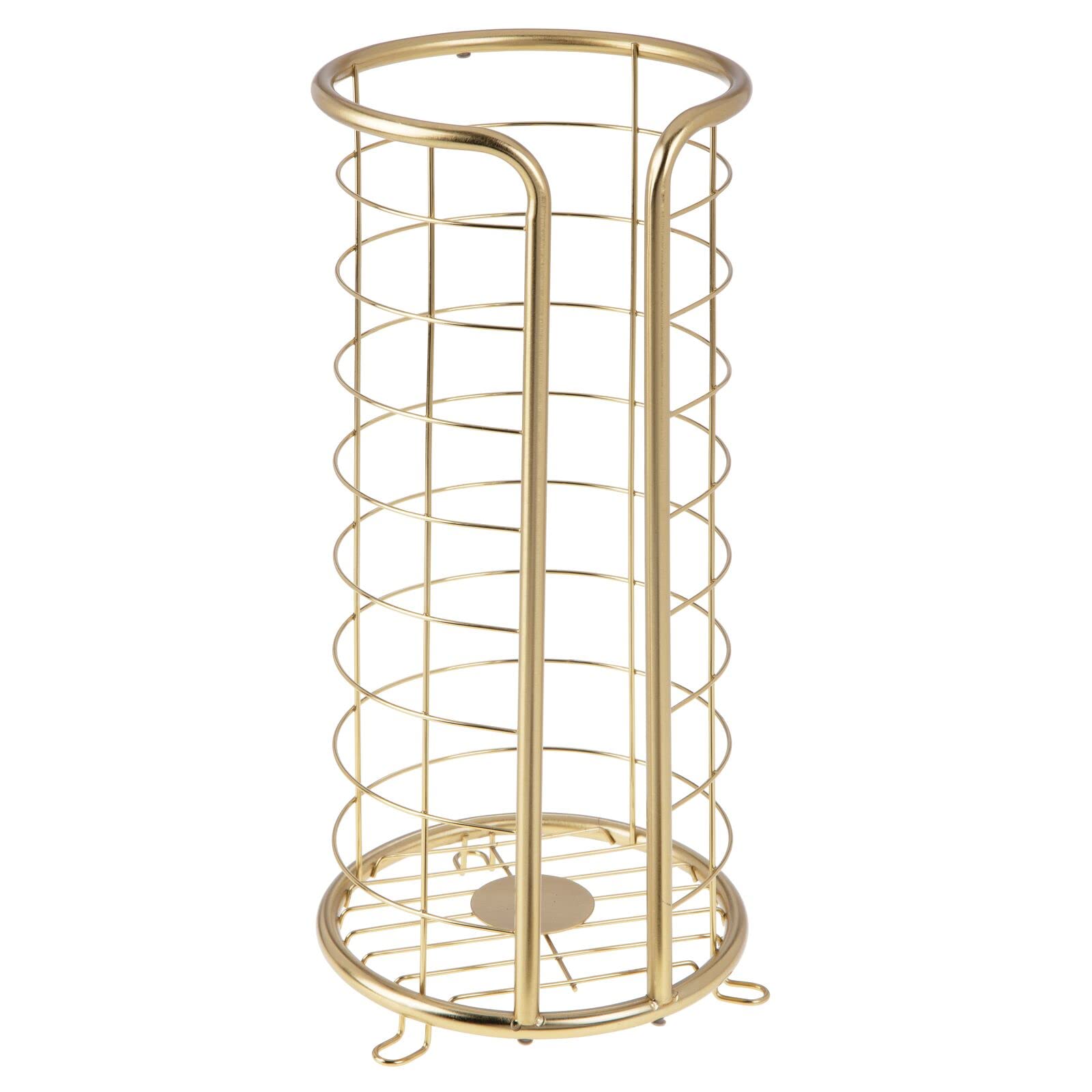 mDesign Metal Toilet Paper Holder Stand - Freestanding Bathroom Tissue Storage for 3 Rolls - Modern Floor Toilet Paper Dispenser - Omni Collection in Soft Brass - Perfect for Bathroom, Guest Room, and Office Use