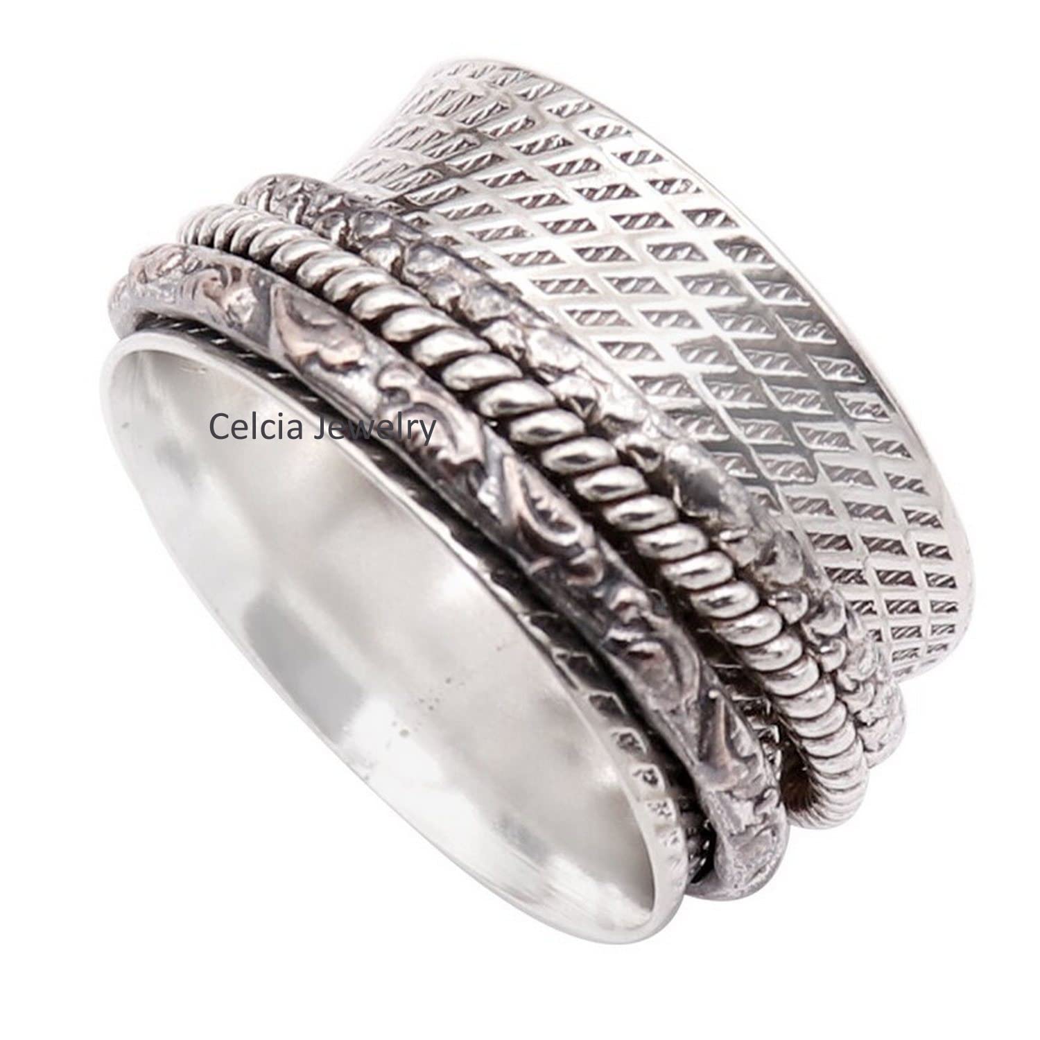 925 Sterling Silver Spinner Ring for Anxiety Relief & Meditation - Unisex Fidget Ring for Stress & Focus - Worry Ring for Adults & Teens - Elegant Statement Jewelry Gift for Mother's Day (Size 7) - Perfect for Office, Yoga & Daily Wear