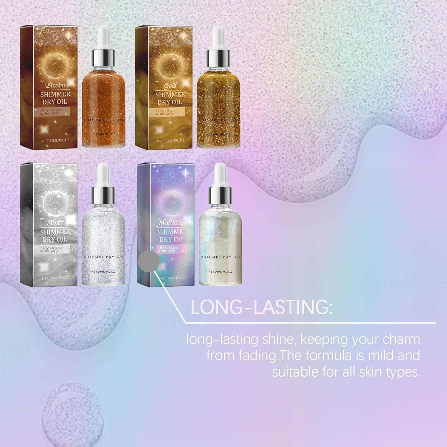 Shimmer Dry Oil for Face & Body - Waterproof, Long Lasting Glitter Body Oil with Glowing Effect (Silver) | Perfect for Parties, Festivals, Beach & Night Out Makeup