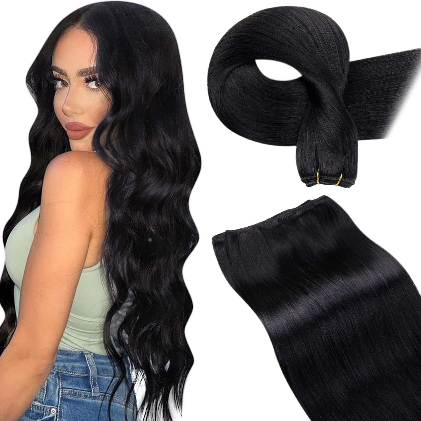 LaaVoo 22 Inch Sew-in Human Hair Extensions - 100g Black Straight Weft Hair for Women | Natural & Long-Lasting | Perfect for Styling, Volume Boost & Everyday Wear
