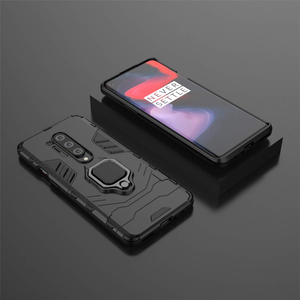 OnePlus 8 Pro (5G) Case with Metal Ring Grip & Kickstand - Magnetic Car Mount Compatible, Dual Layer Rugged Protective Cover (Black) - Perfect for Daily Use, Travel & Hands-Free Driving