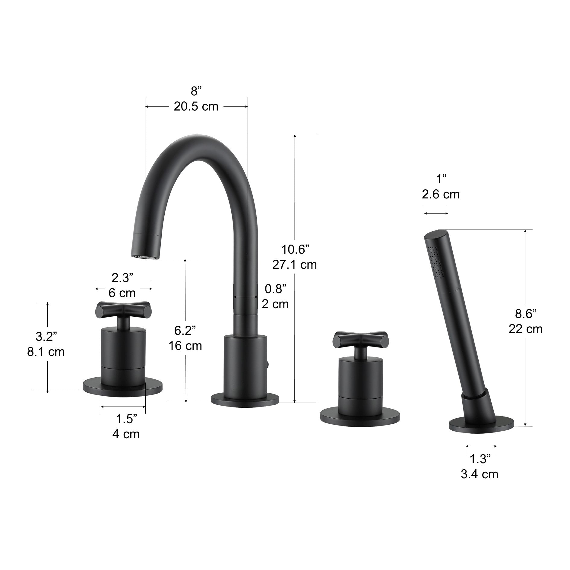 Premium Matte Black Ava Two-Handle Roman Tub Faucet - Durable Brass Construction, Water-Efficient Design for Bathroom & Spa Relaxation