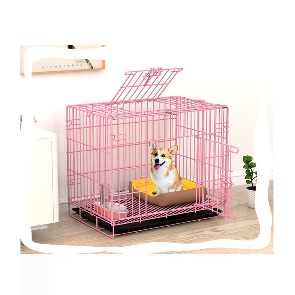 **Large Dog Crate - Foldable Metal Wire Pet Cage for Indoor & Outdoor Use with Divider Panel, Removable Tray & Handle - Single Door Design (Pink, 85x60x70cm) - Perfect for Travel, Training & Home Safety**
